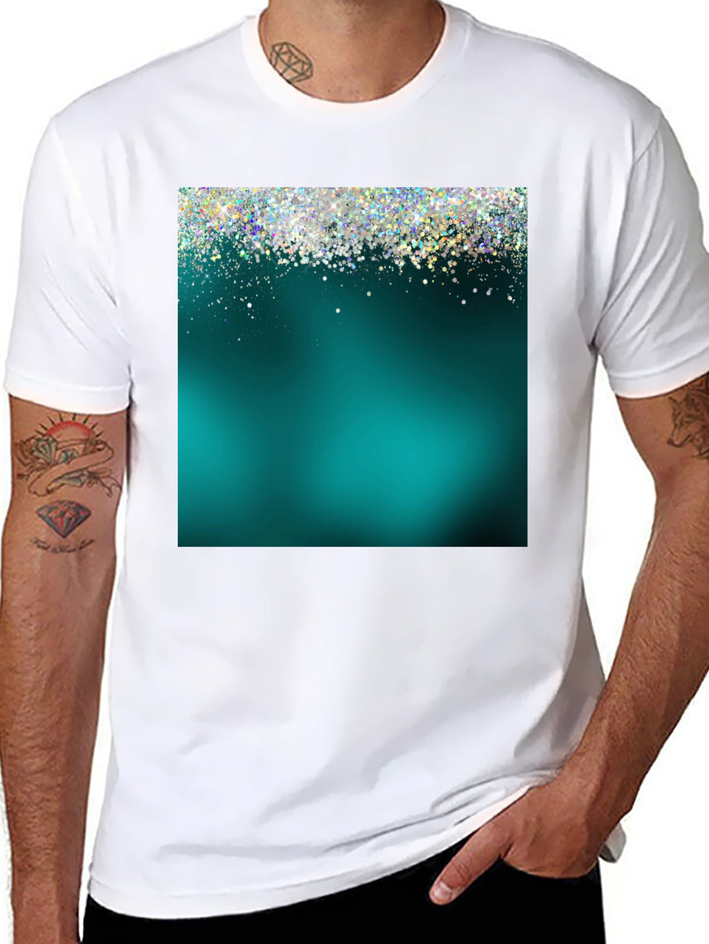 Teal Glitter Sparkle Graphic T-Shirt
