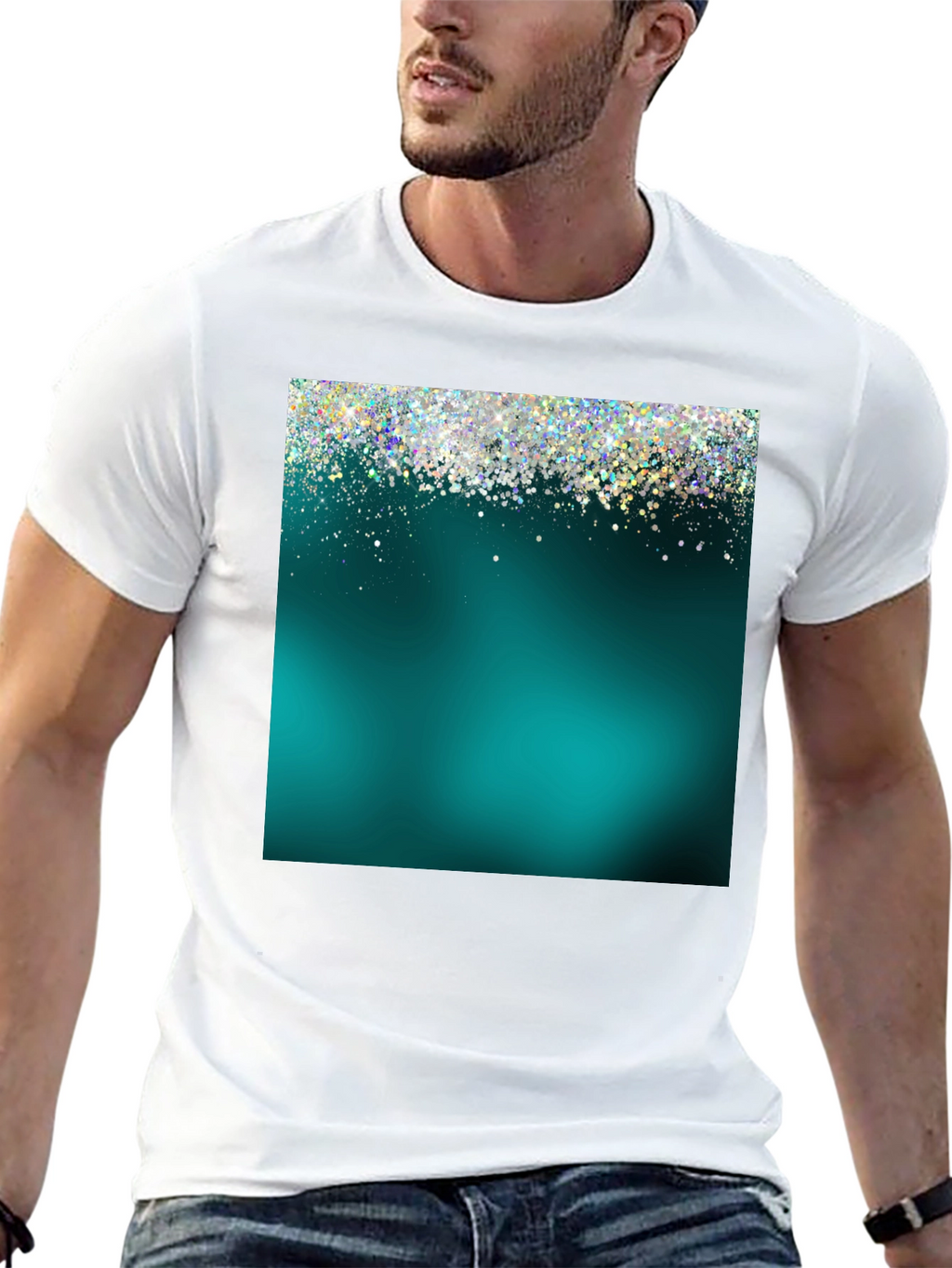 Teal Glitter Sparkle Graphic T-Shirt