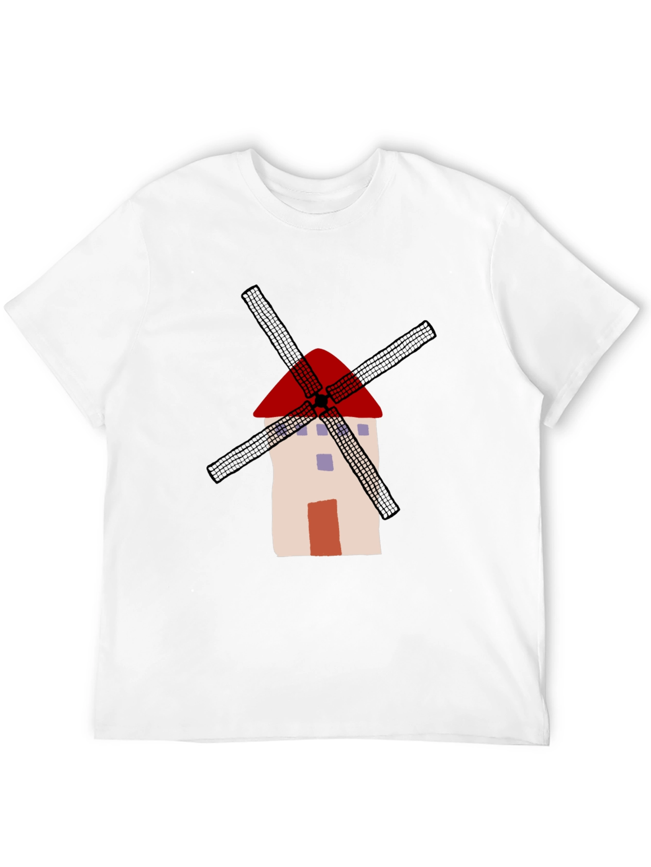 Whimsical Windmill Graphic Tee - Casual Black T-Shirt