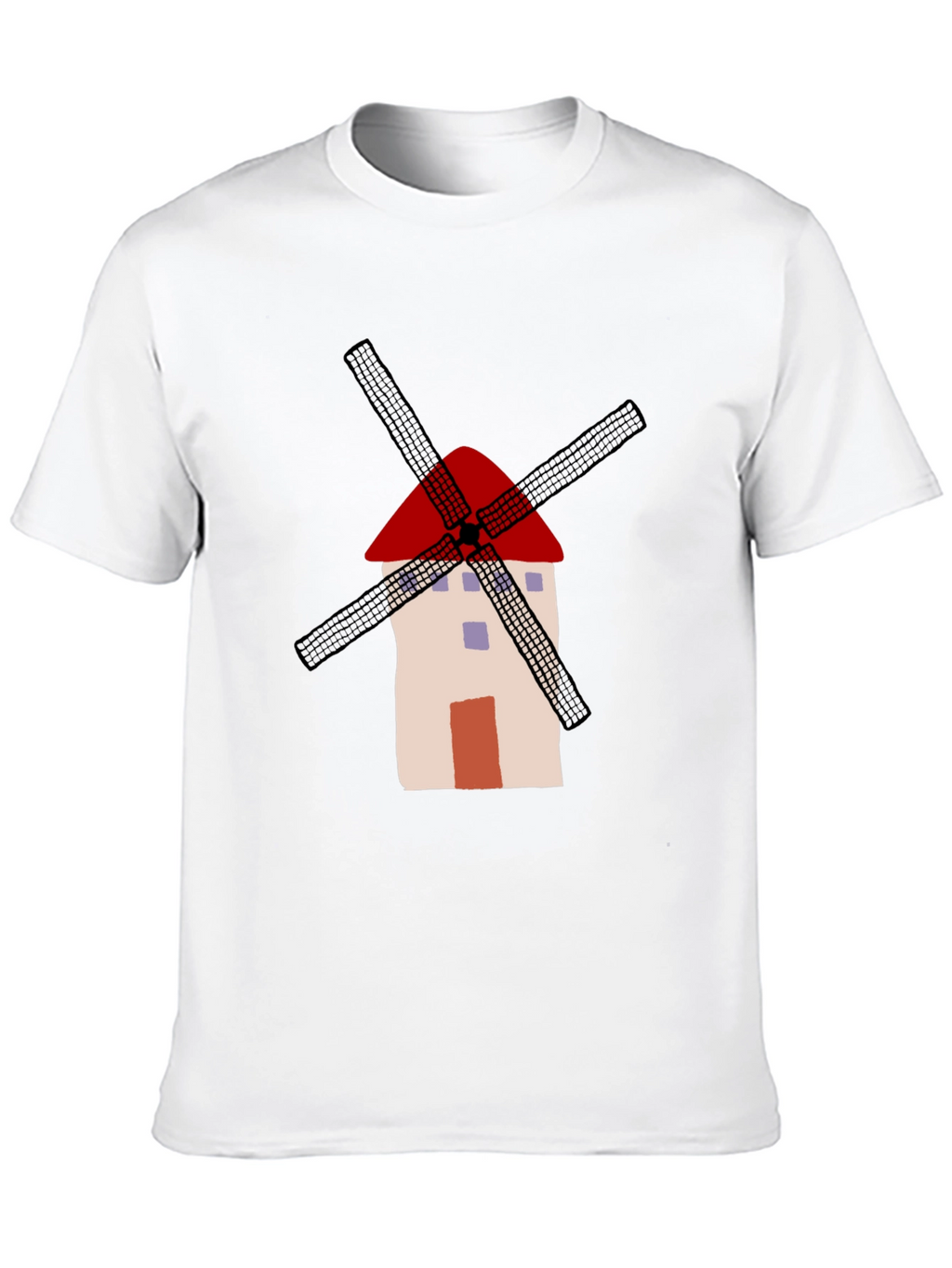 Whimsical Windmill Graphic Tee - Casual Black T-Shirt