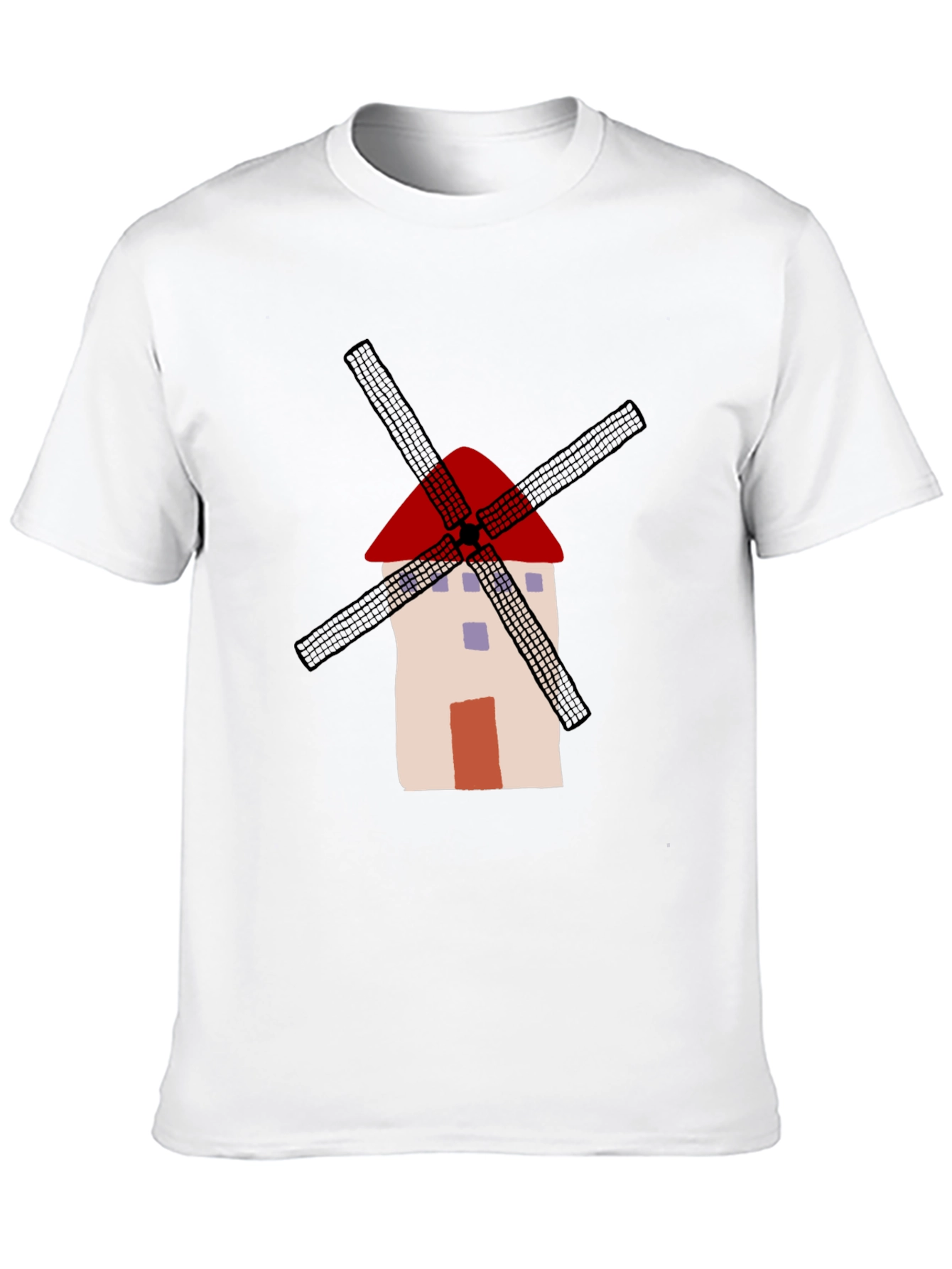 Whimsical Windmill Graphic Tee - Casual Black T-Shirt