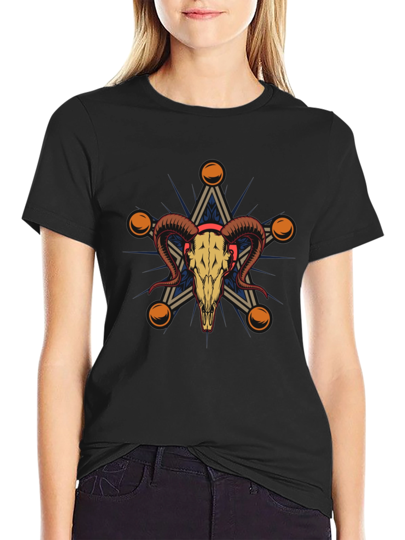 Ram Skull Star Graphic Tee - Unisex Black T-Shirt