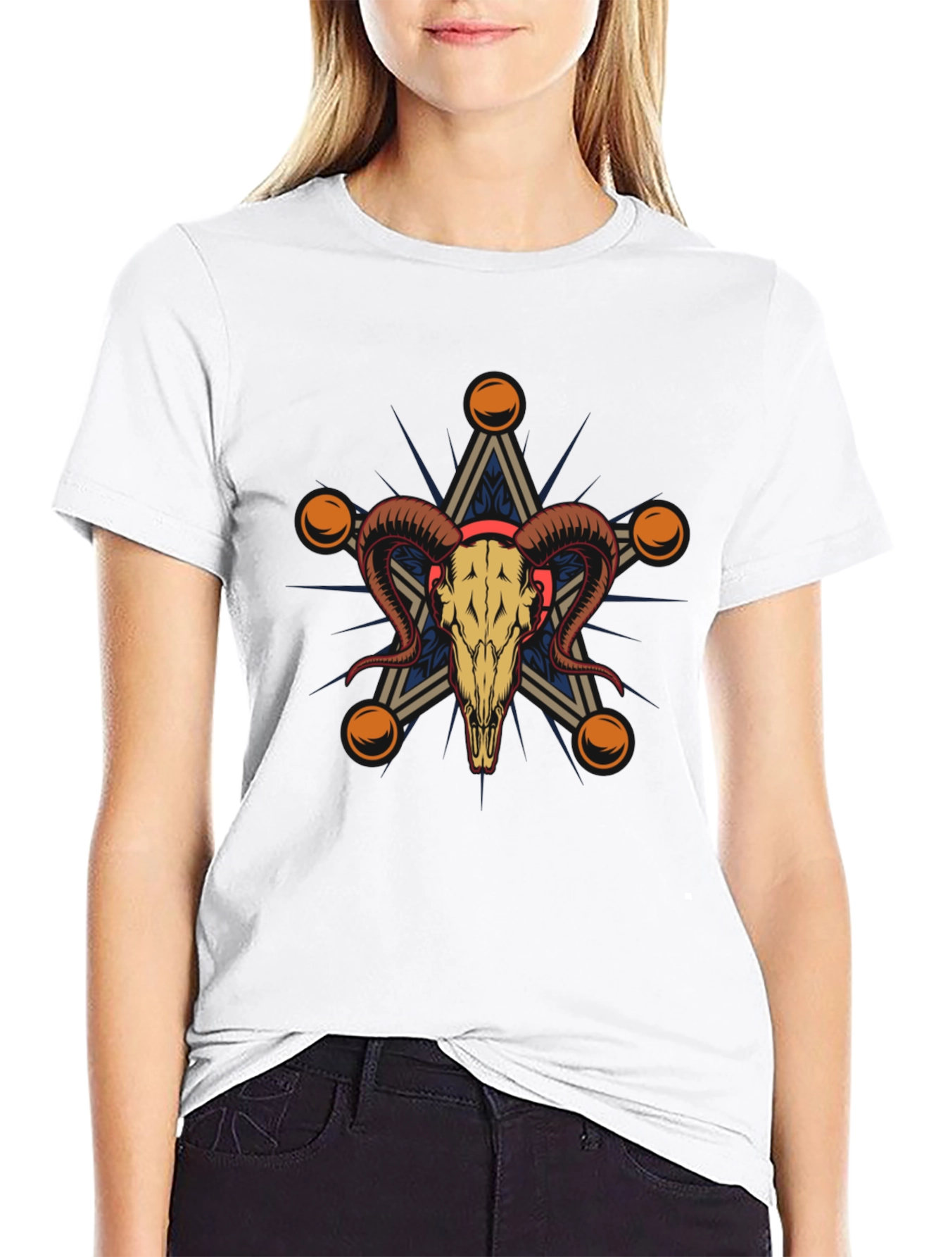 Ram Skull Star Graphic Tee - Unisex Black T-Shirt