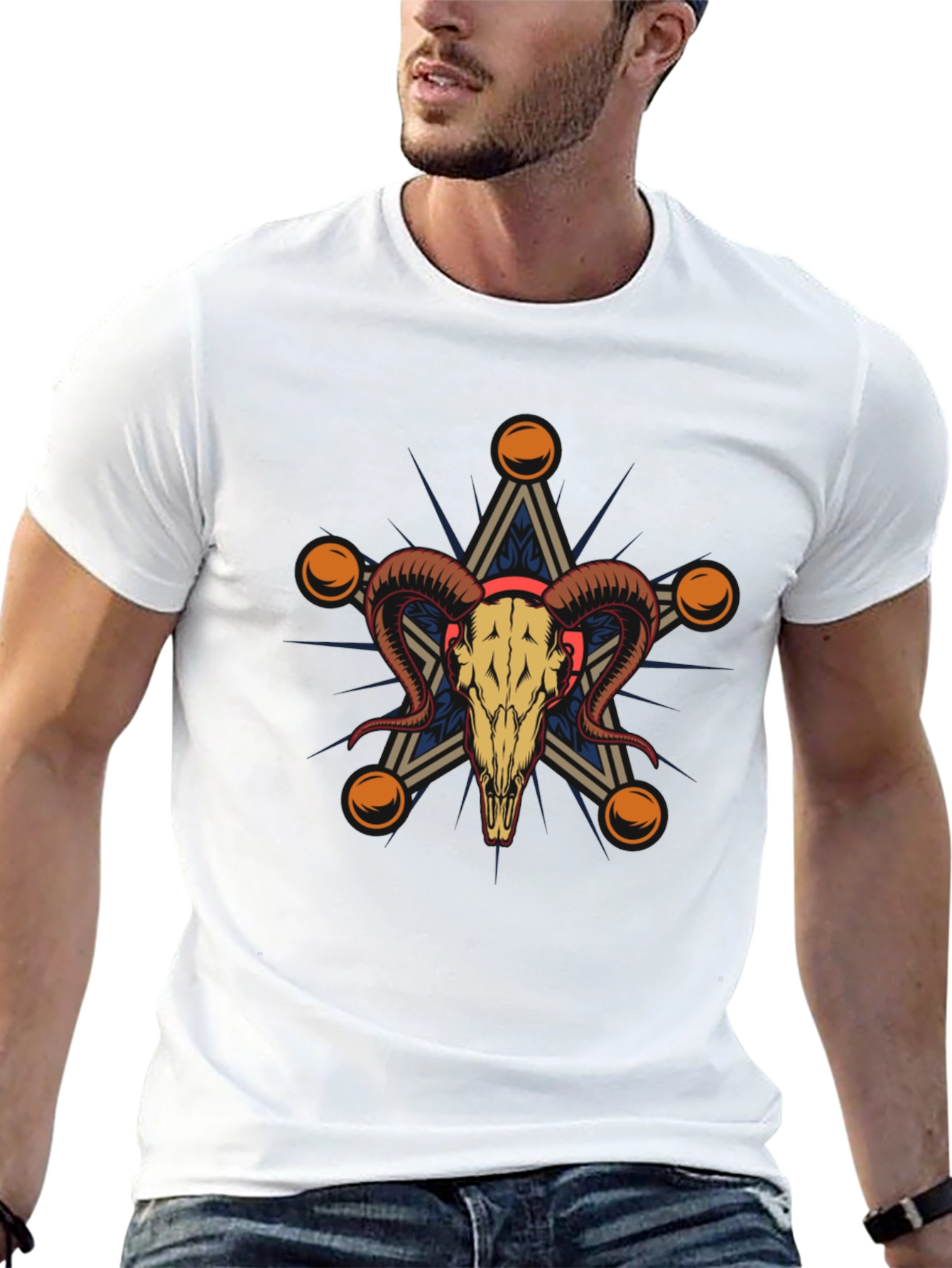 Ram Skull Star Graphic Tee - Unisex Black T-Shirt