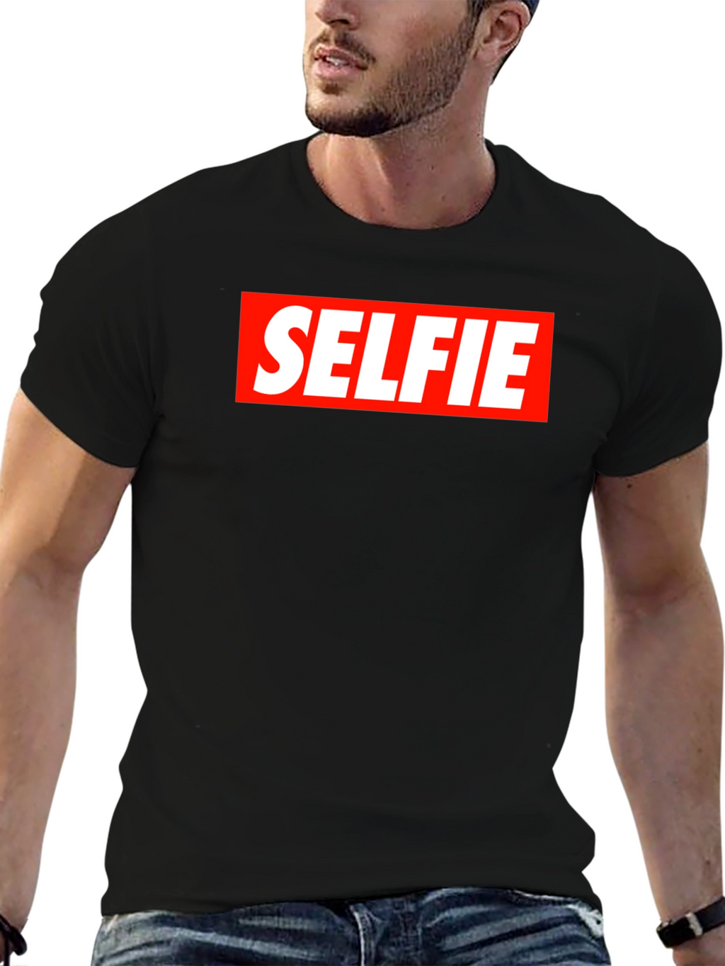Selfie Graphic Tee - Bold Red Box Design