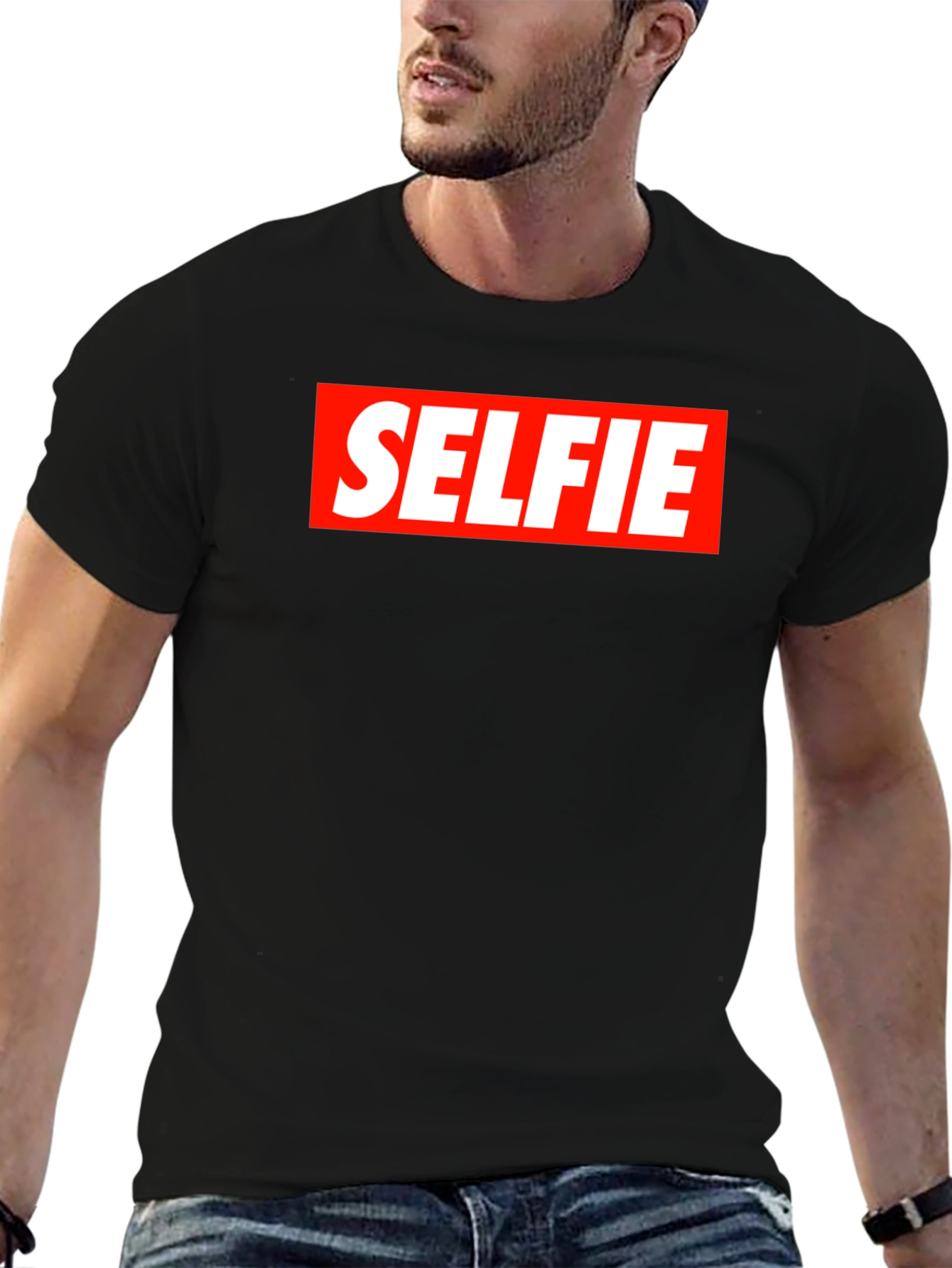 Selfie Graphic Tee - Bold Red Box Design