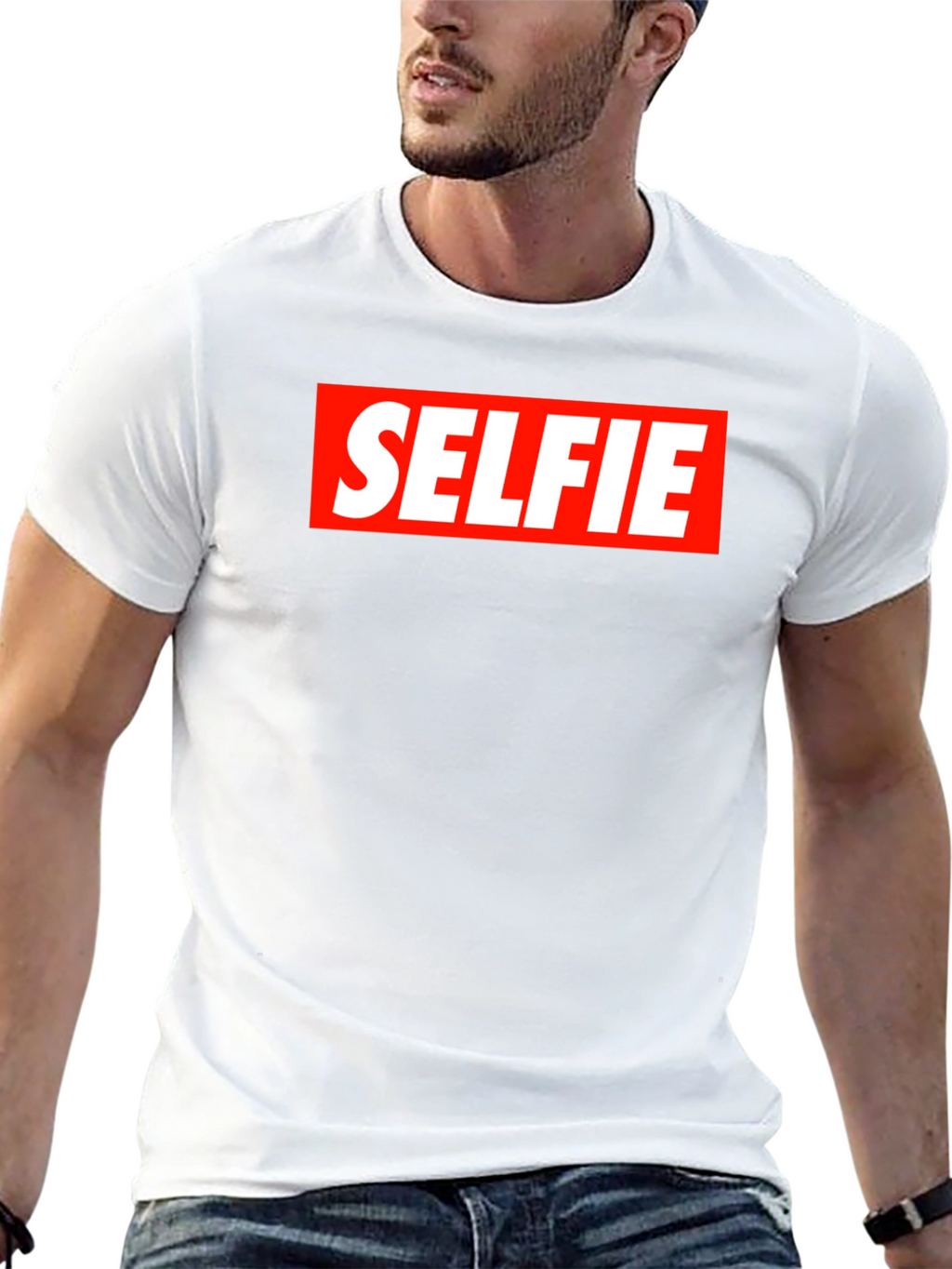 Selfie Graphic Tee - Bold Red Box Design