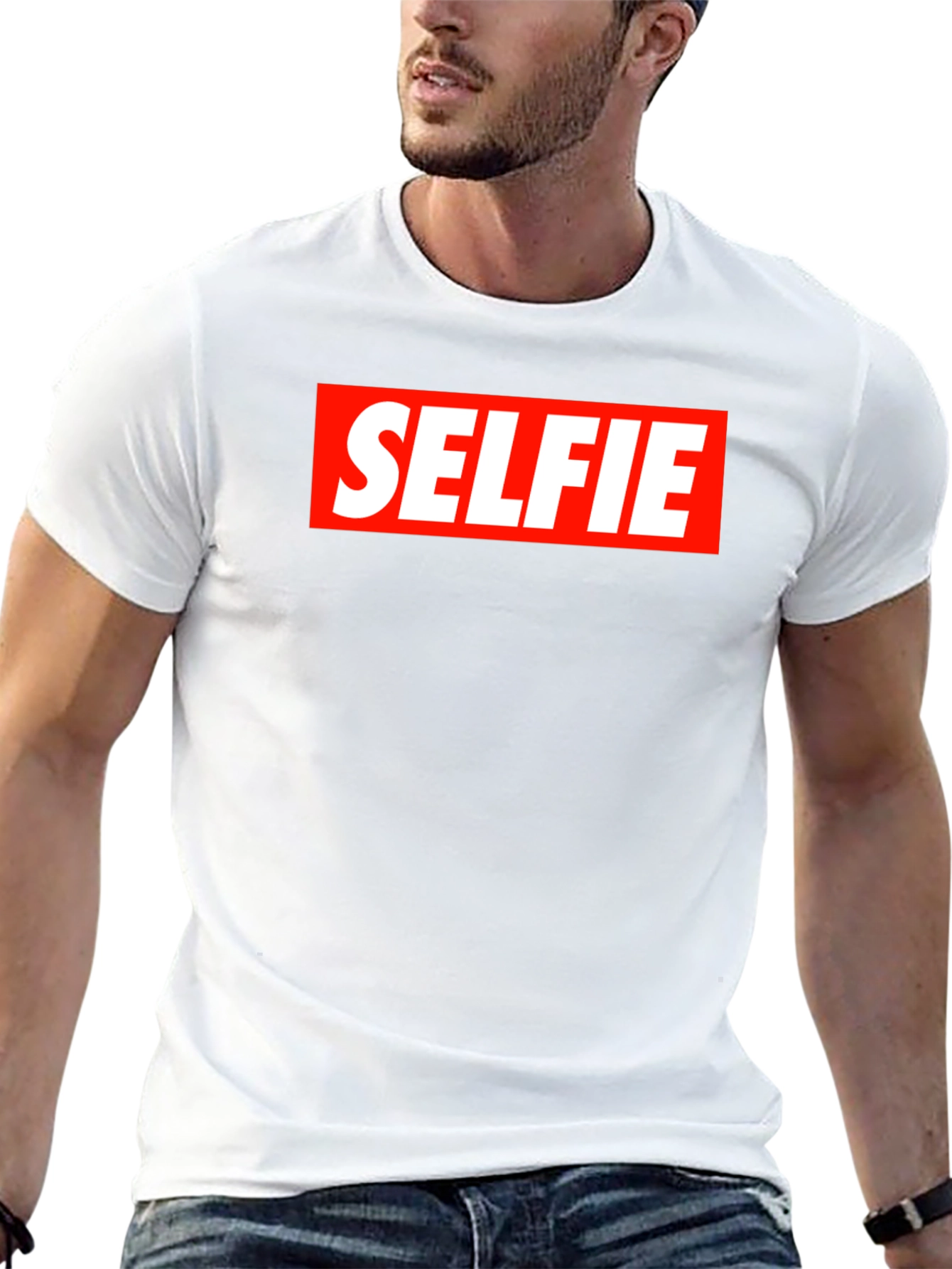 Selfie Graphic Tee - Bold Red Box Design