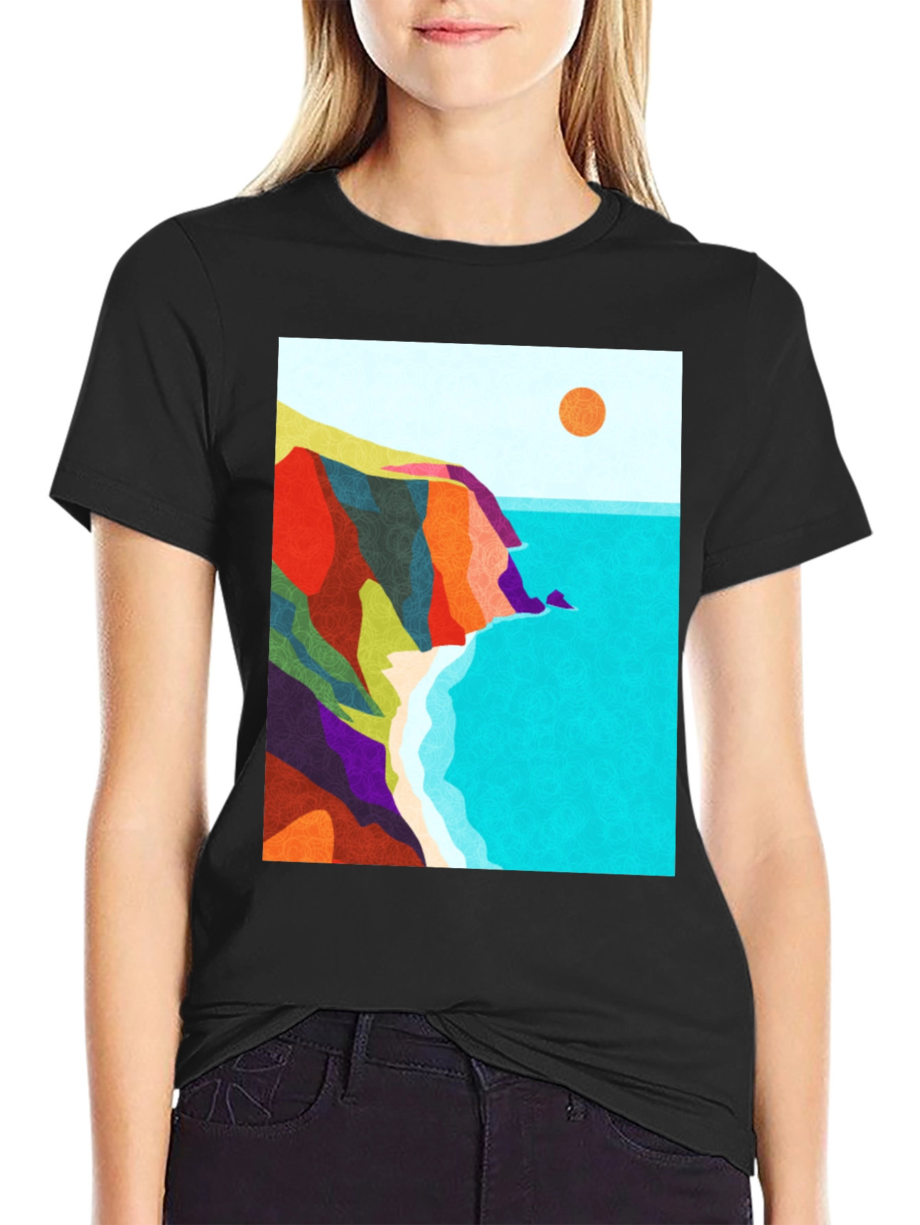 Abstract Seascape Graphic Black T-Shirt