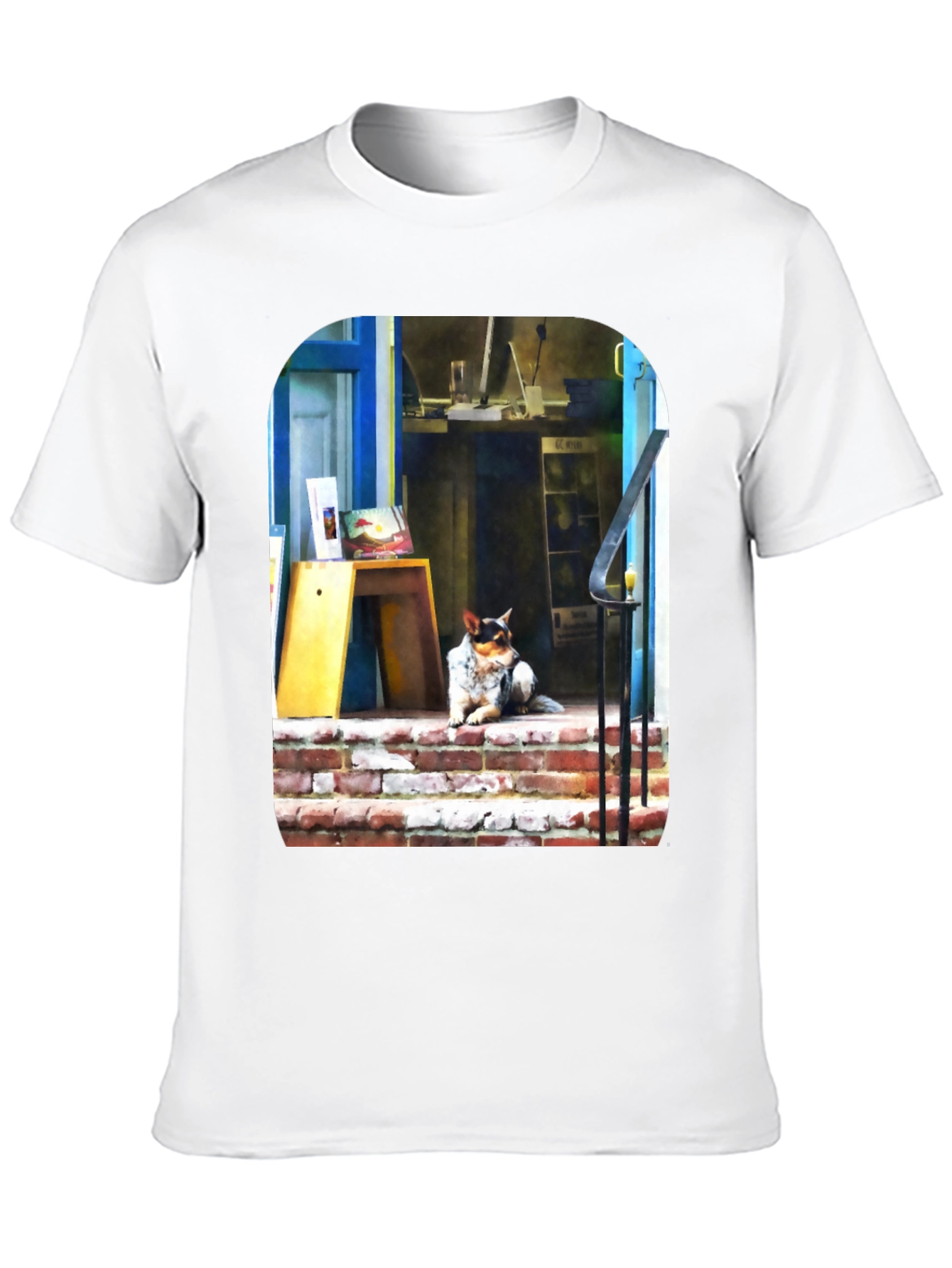 Dog on Steps Graphic T-Shirt