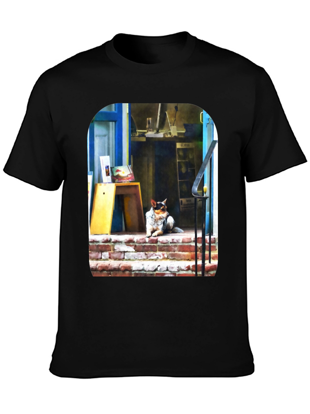 Dog on Steps Graphic T-Shirt