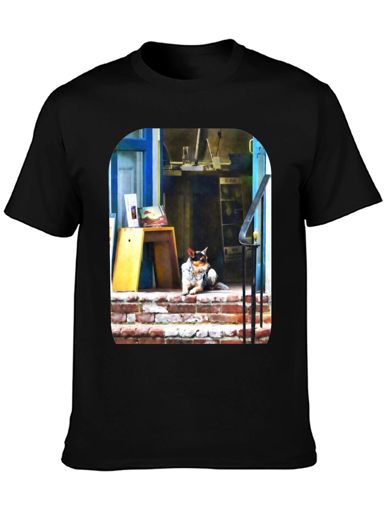 Dog on Steps Graphic T-Shirt