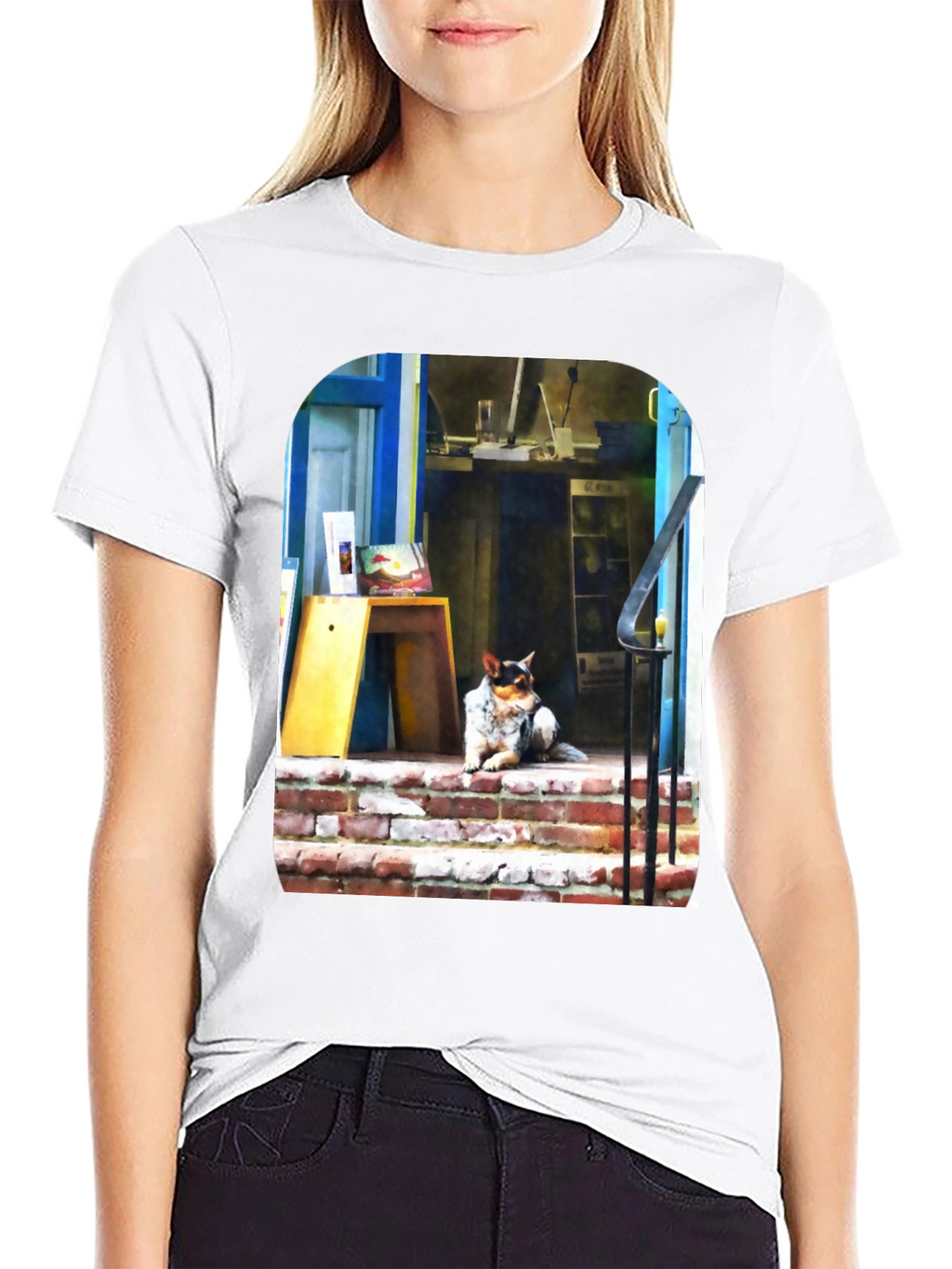 Dog on Steps Graphic T-Shirt