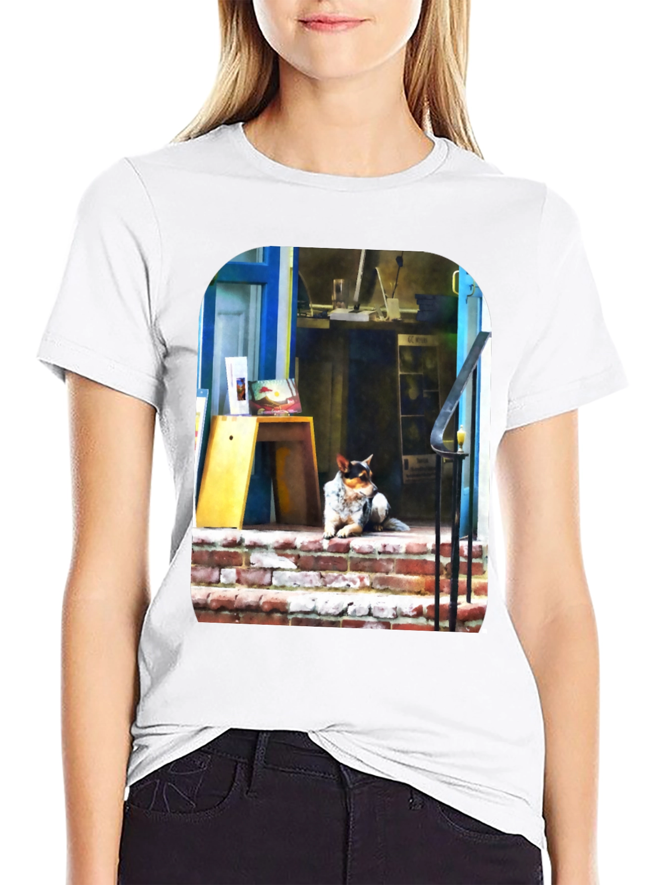 Dog on Steps Graphic T-Shirt