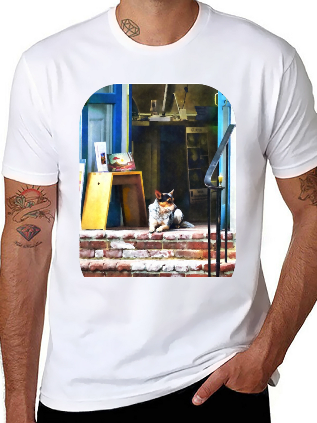Dog on Steps Graphic T-Shirt
