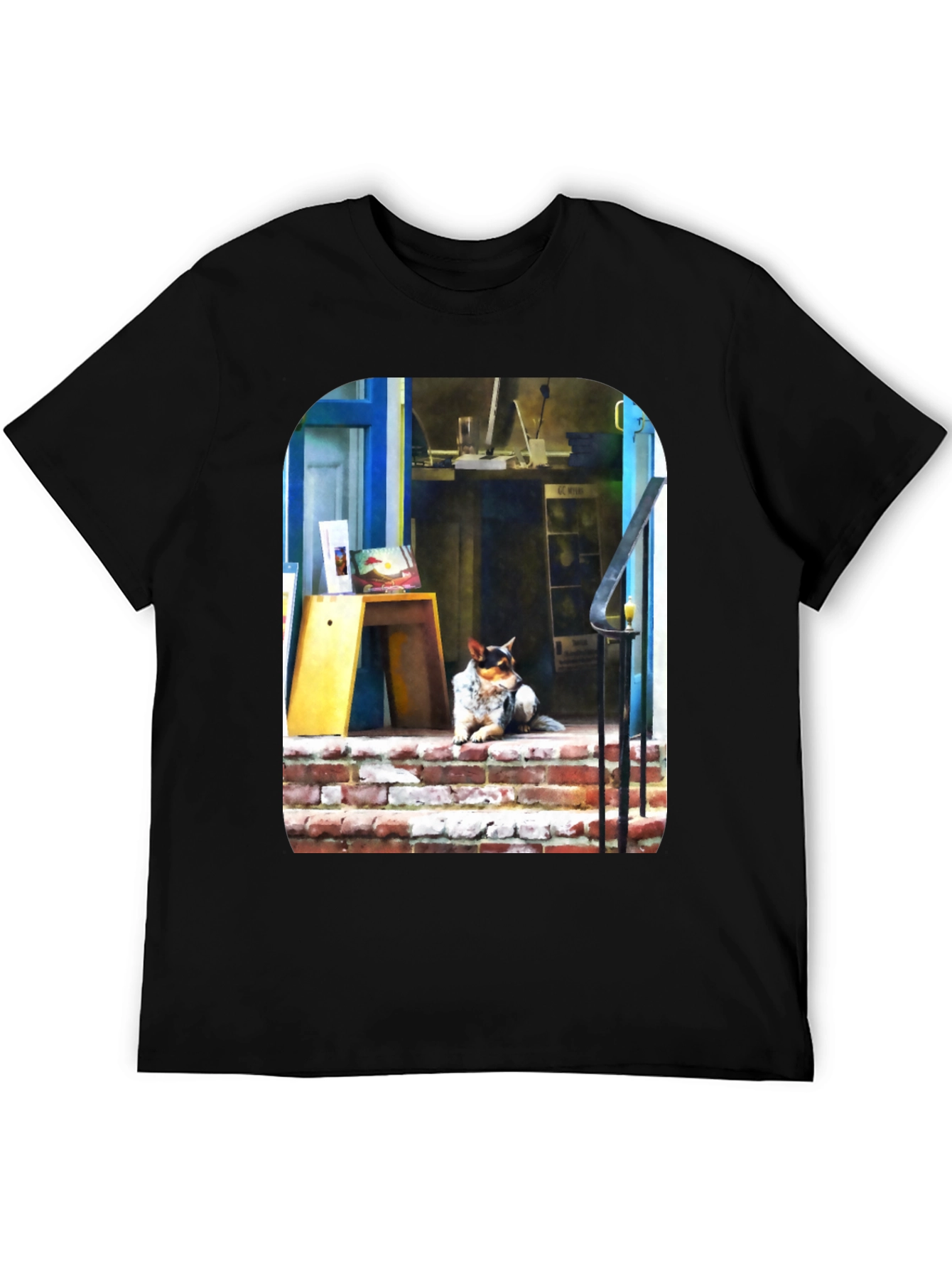 Dog on Steps Graphic T-Shirt