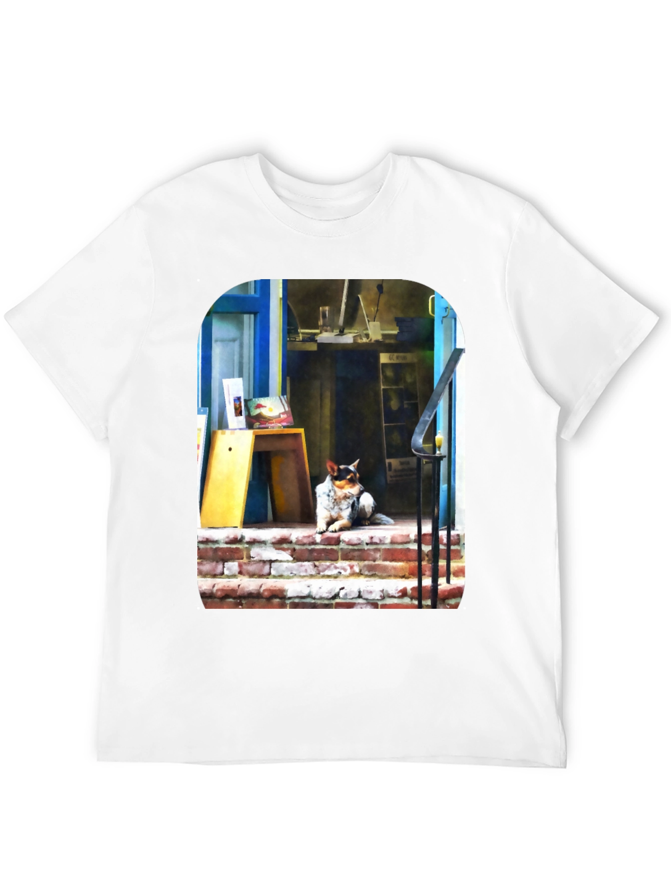 Dog on Steps Graphic T-Shirt