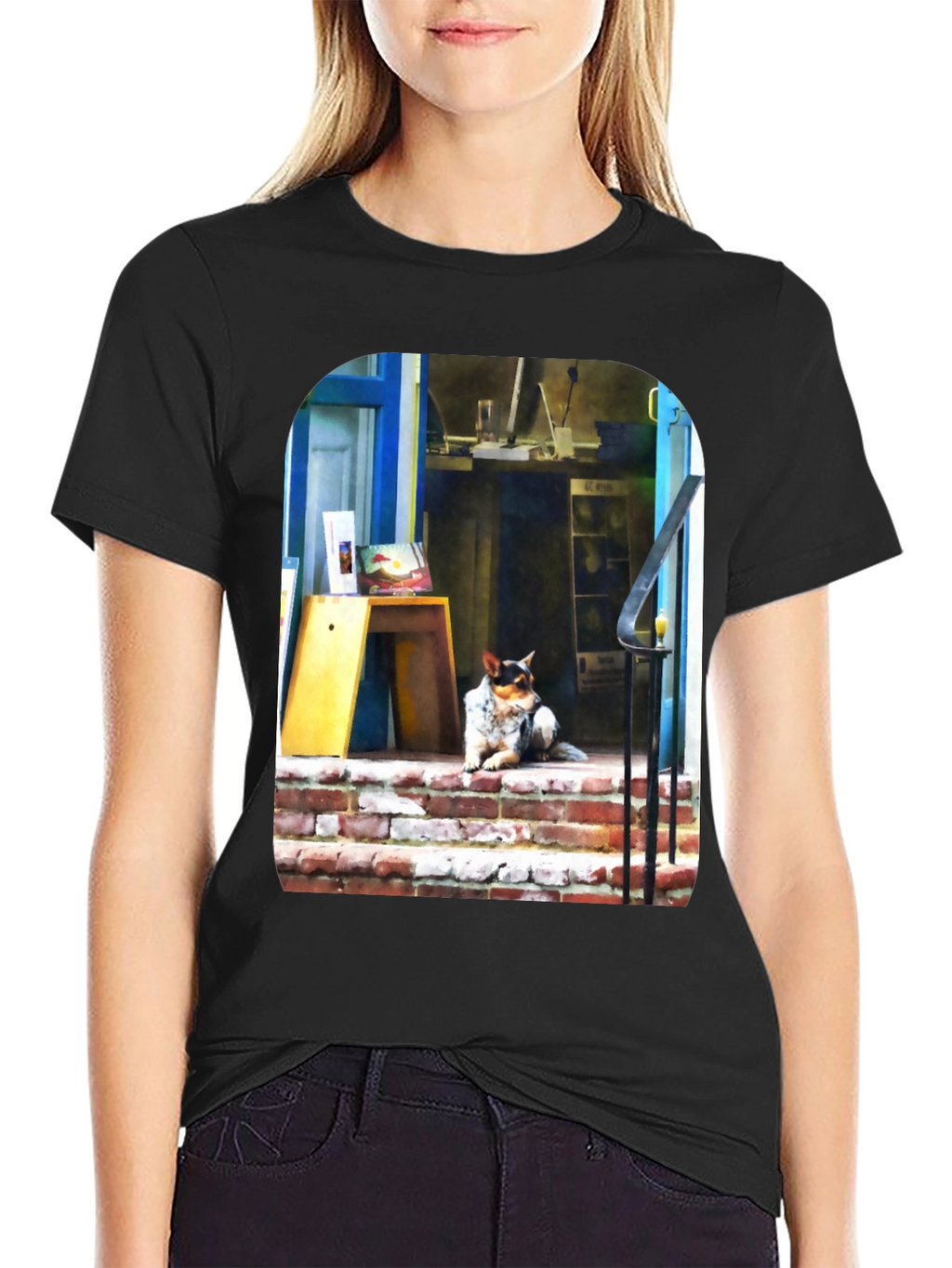 Dog on Steps Graphic T-Shirt
