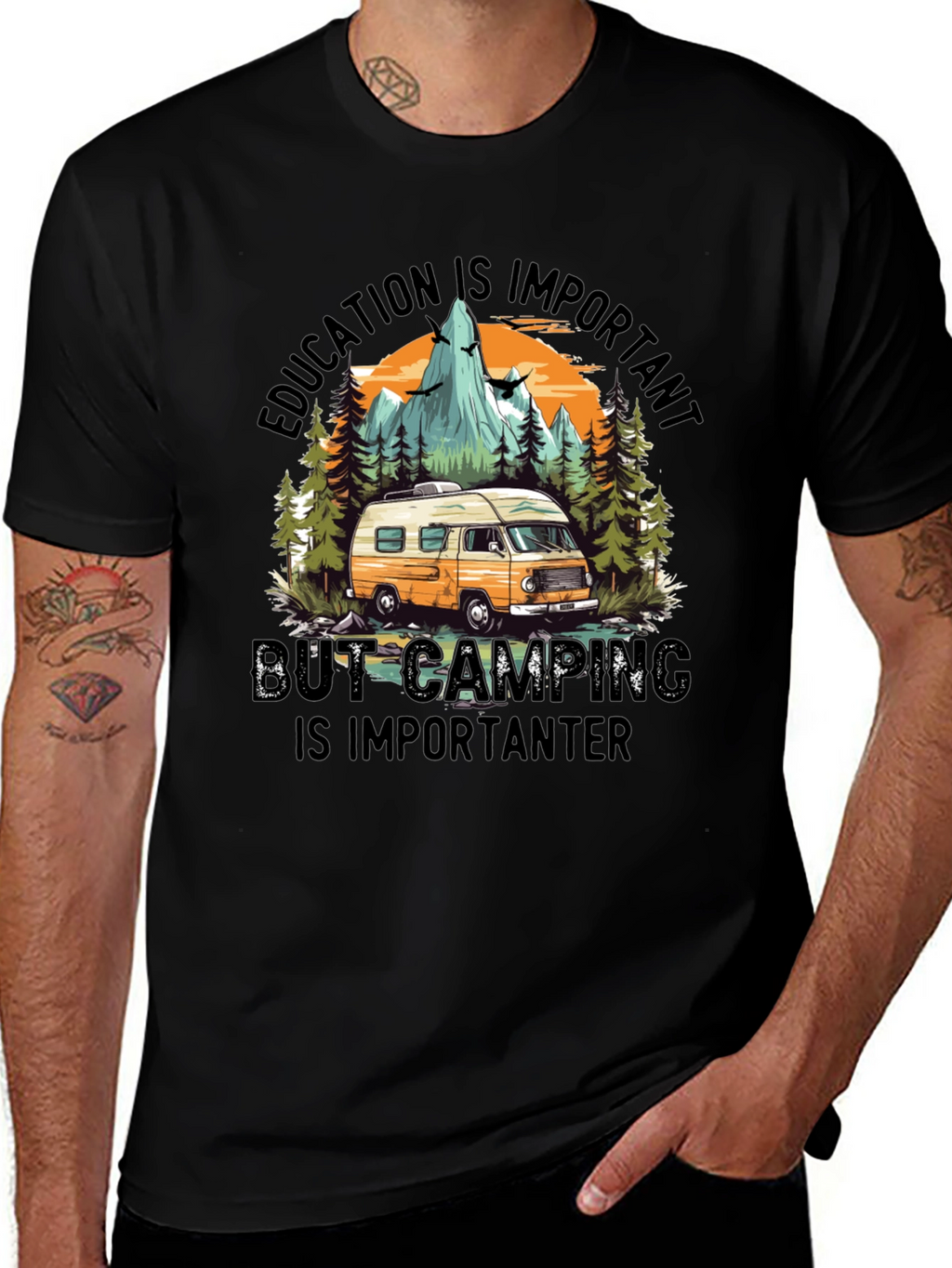 Camping Humor T-Shirt: Education vs. Adventure