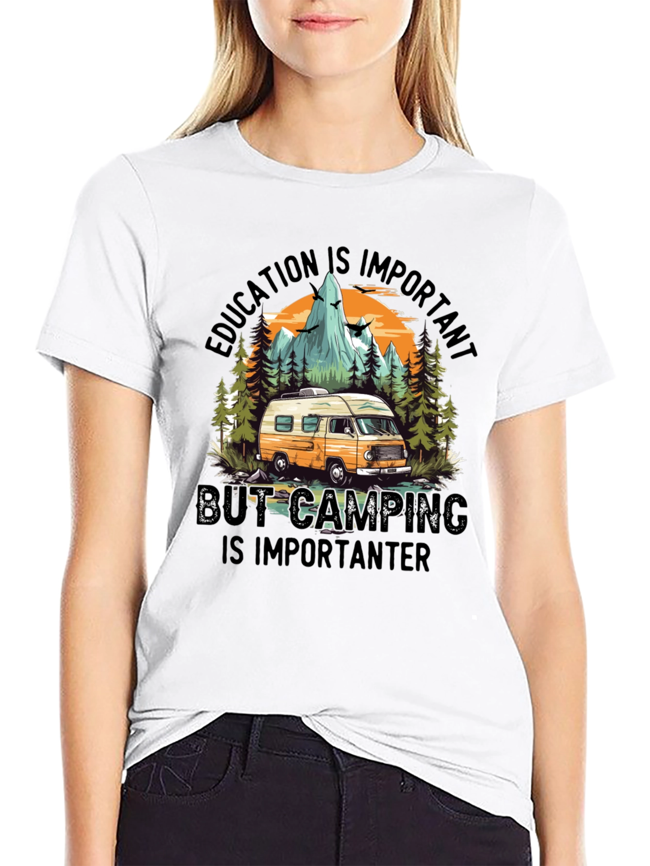Camping Humor T-Shirt: Education vs. Adventure