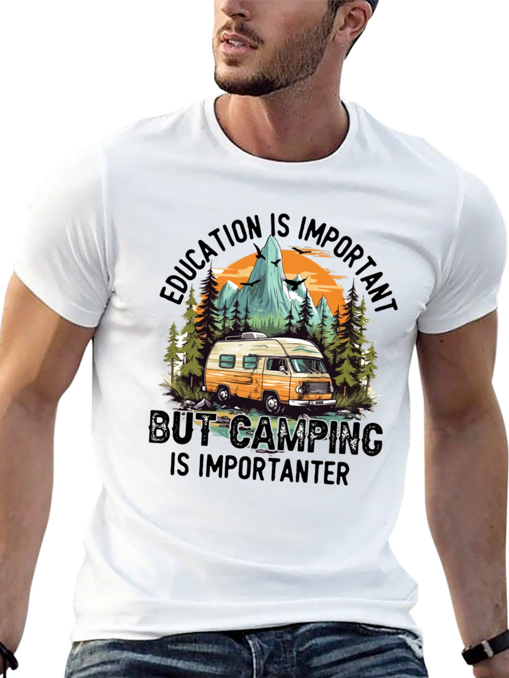 Camping Humor T-Shirt: Education vs. Adventure