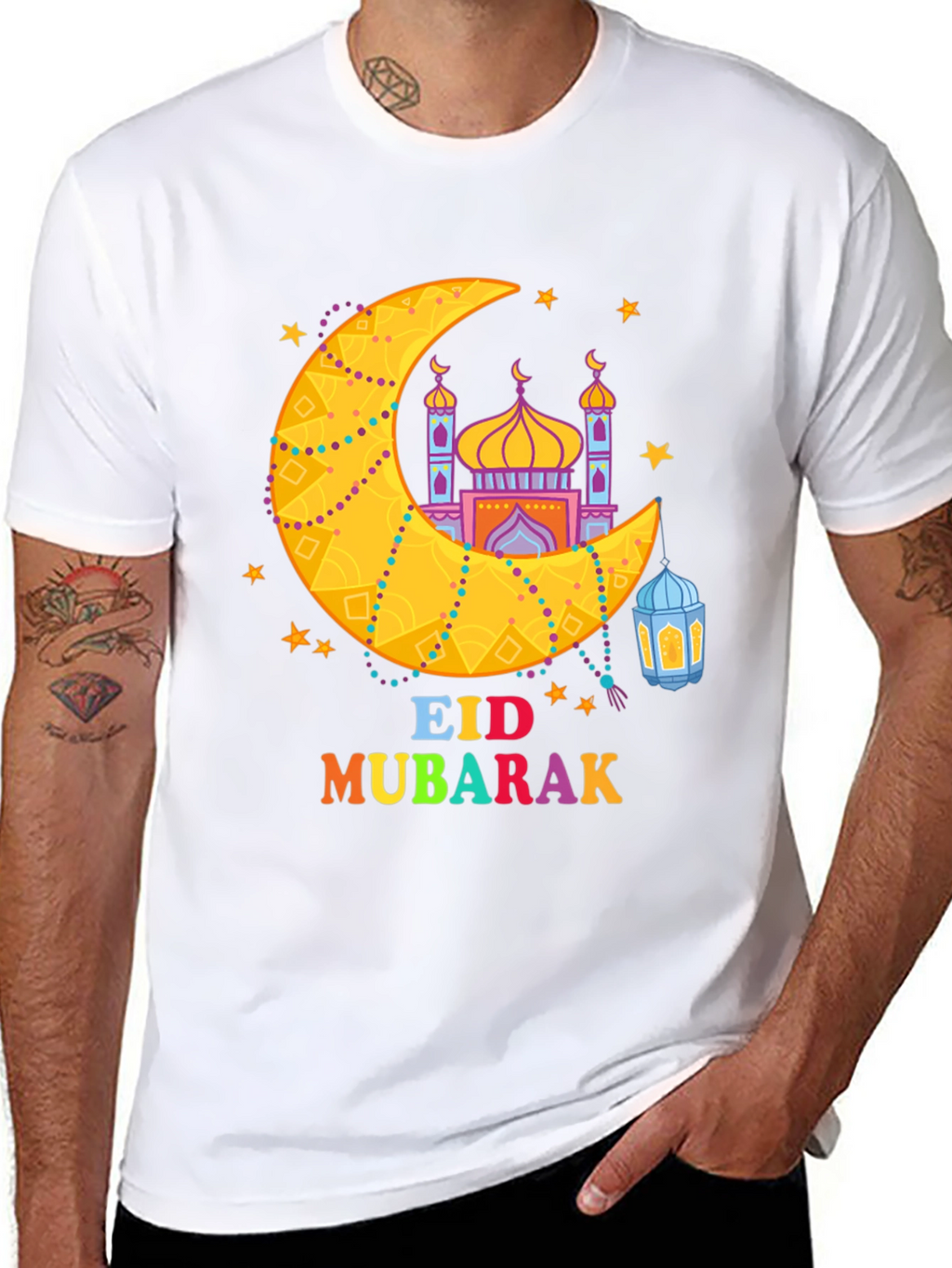 Eid Mubarak T-Shirt - Crescent Moon & Mosque Design