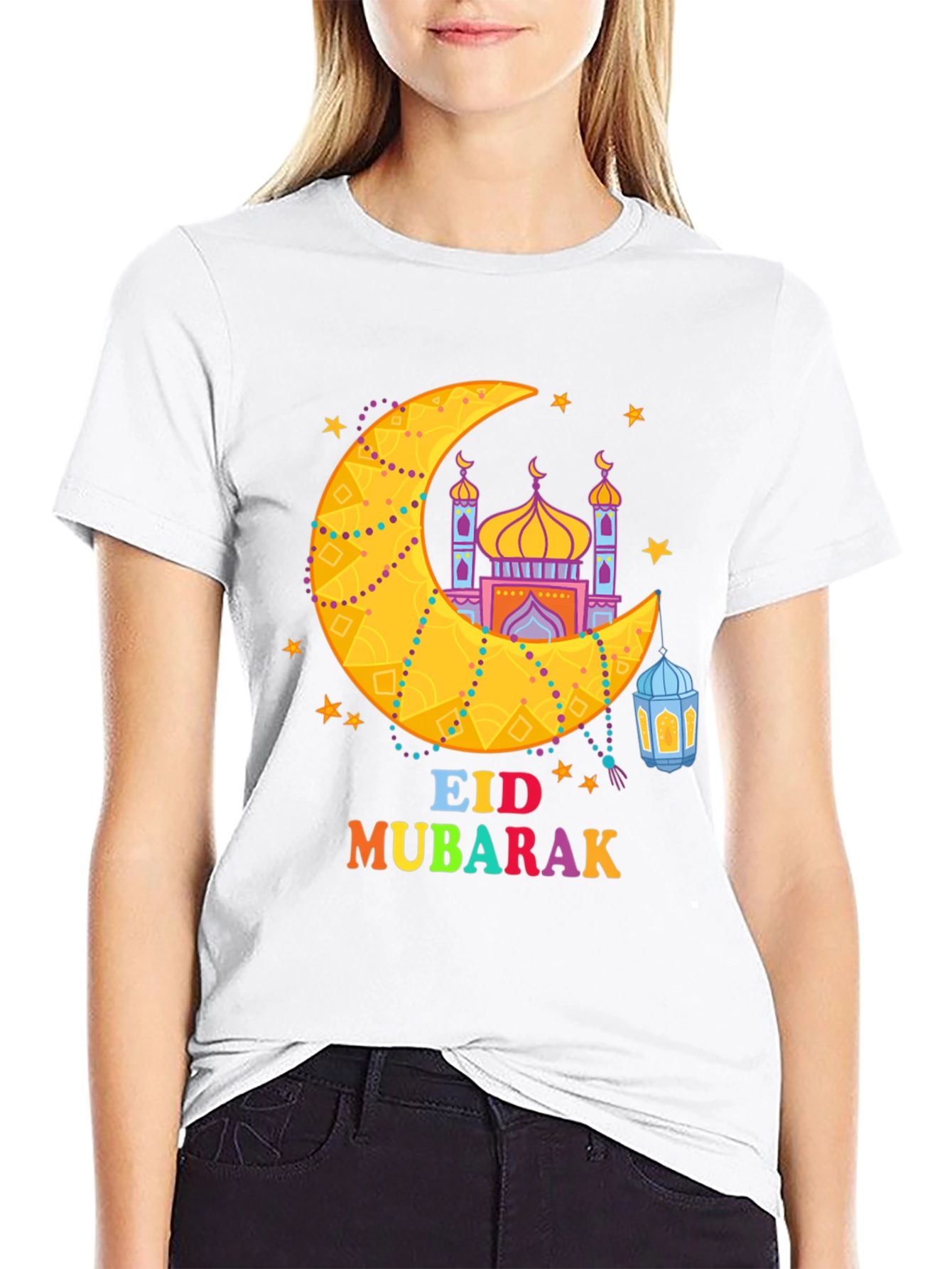 Eid Mubarak T-Shirt - Crescent Moon & Mosque Design