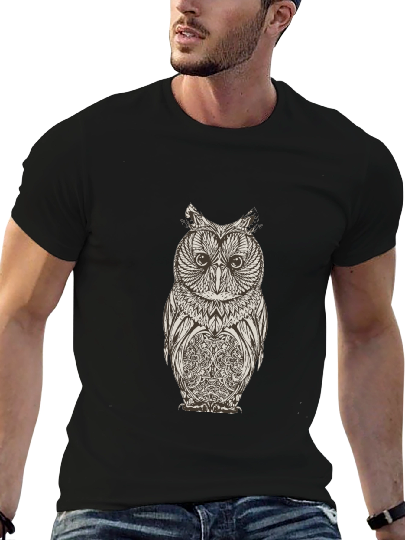 Mens Black Owl Graphic T-Shirt