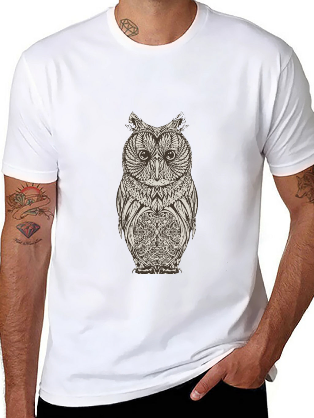 Mens Black Owl Graphic T-Shirt