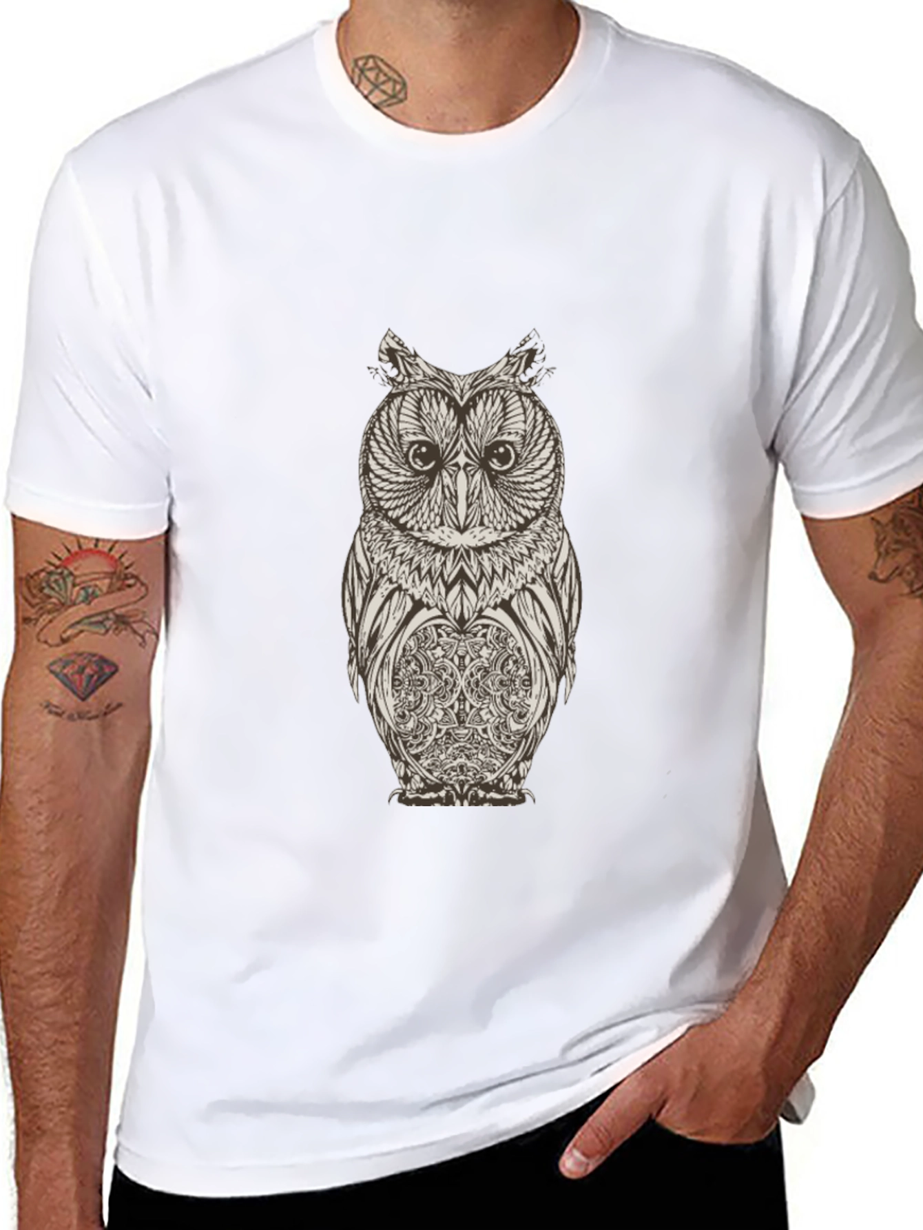 Mens Black Owl Graphic T-Shirt