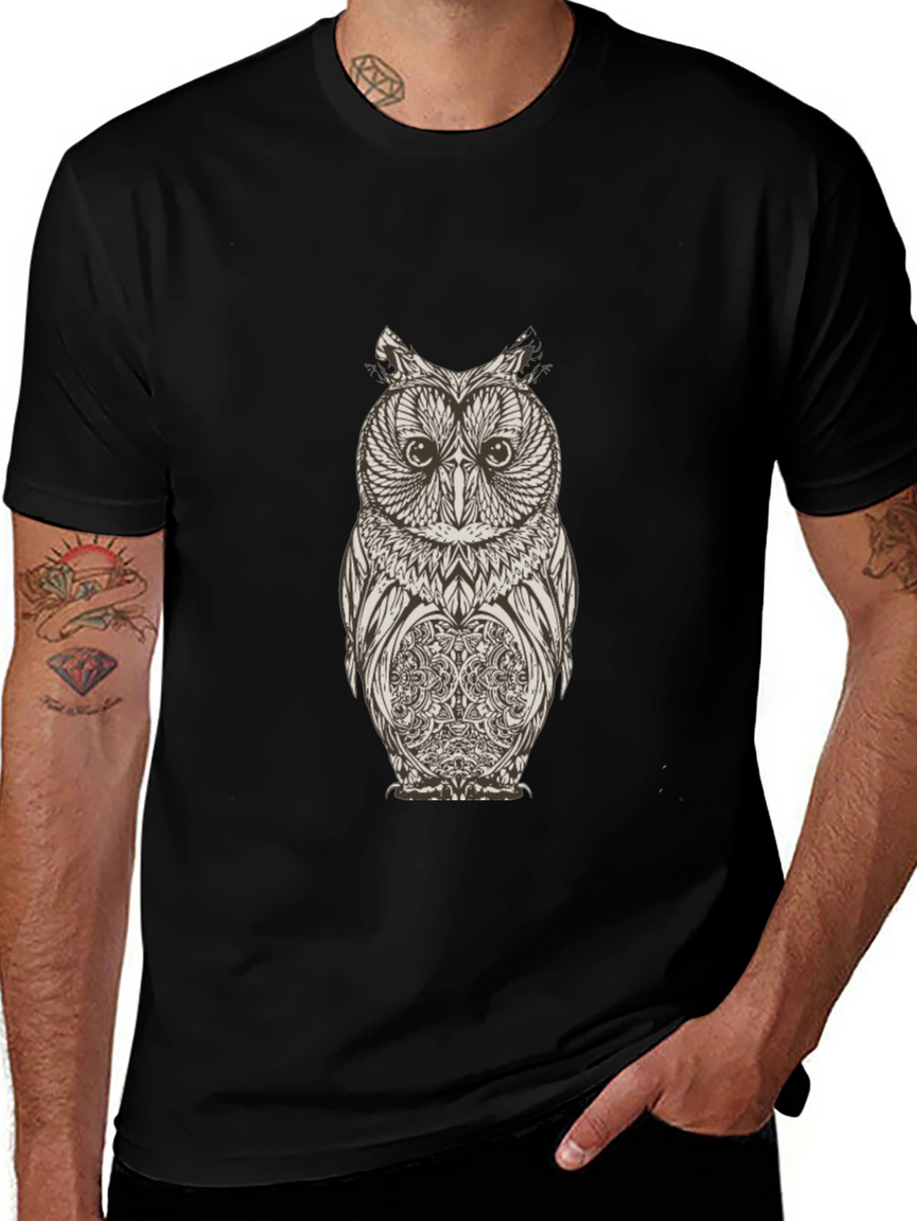 Mens Black Owl Graphic T-Shirt