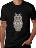 Mens Black Owl Graphic T-Shirt