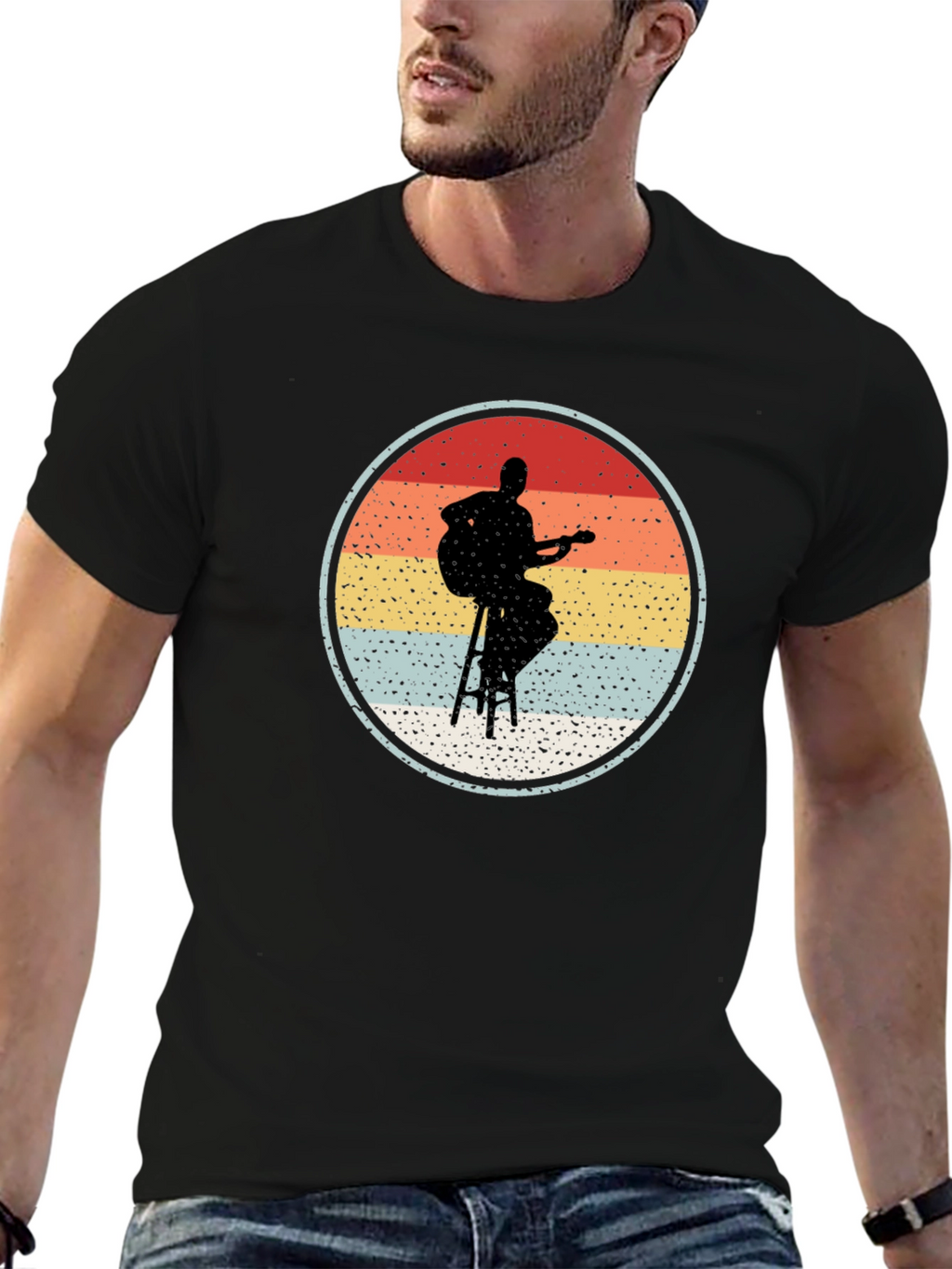 Retro Guitarist Silhouette Graphic Tee
