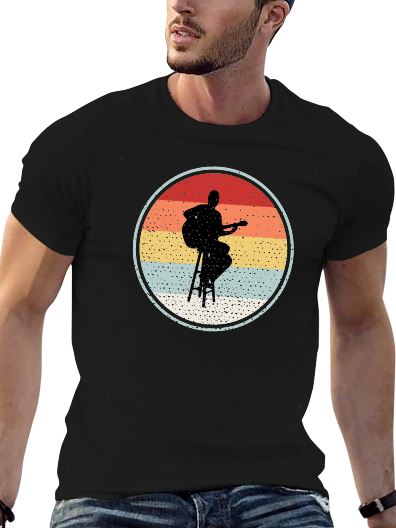 Retro Guitarist Silhouette Graphic Tee