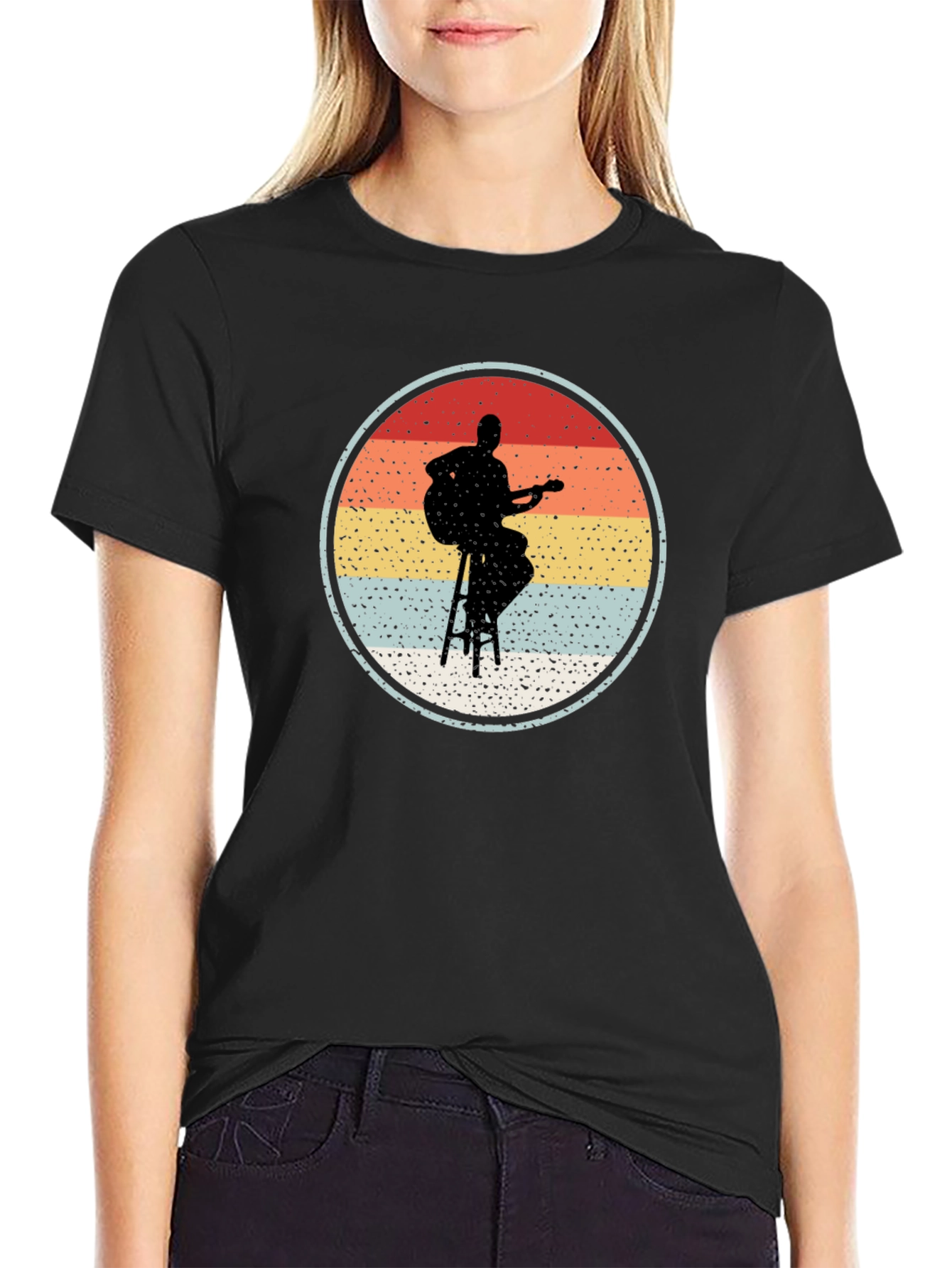 Retro Guitarist Silhouette Graphic Tee