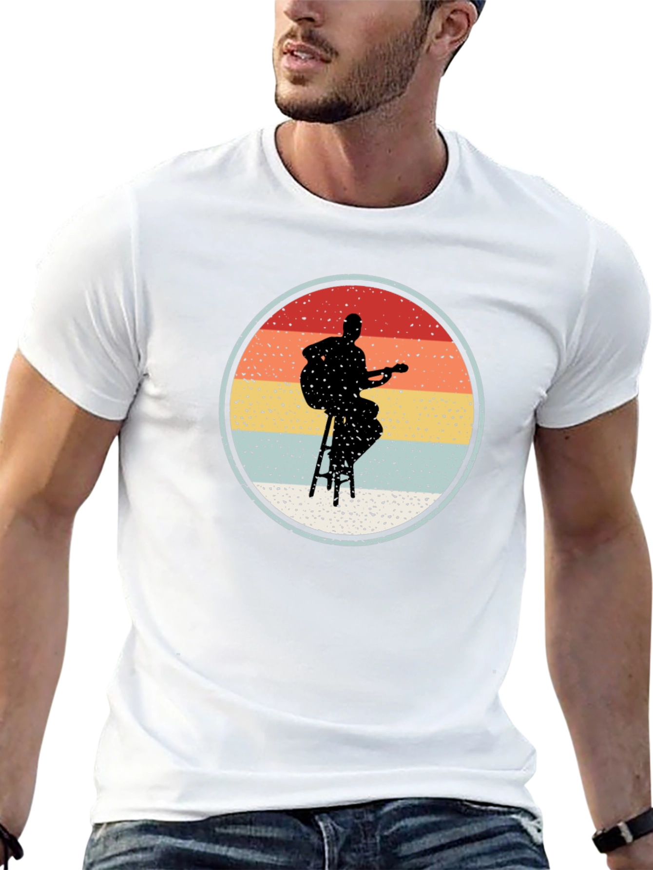 Retro Guitarist Silhouette Graphic Tee