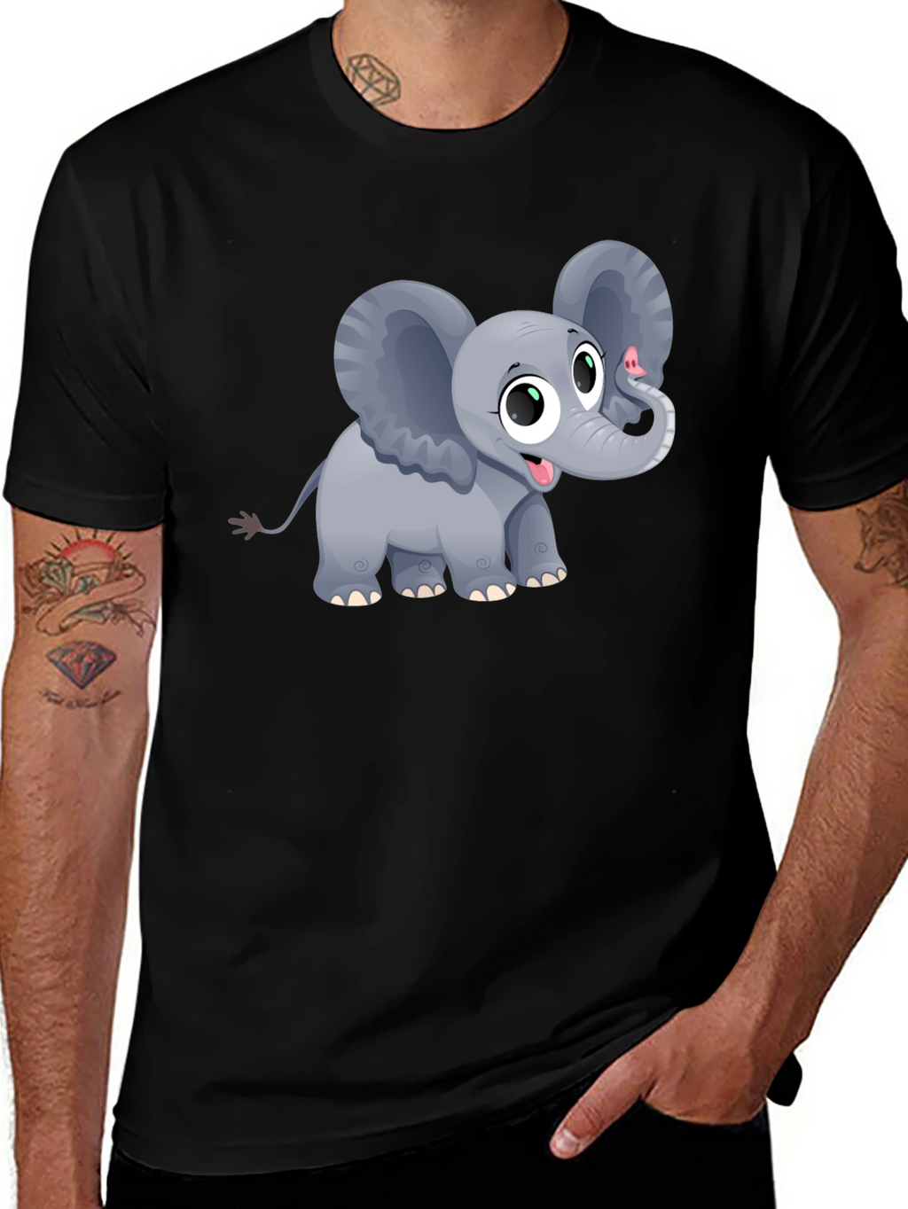 Cute Elephant Graphic Tee - Unisex Black T-Shirt