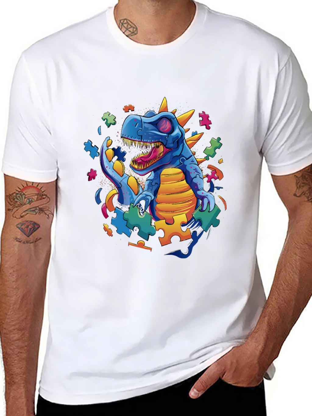 Autism Awareness Dinosaur Puzzle Piece T-Shirt