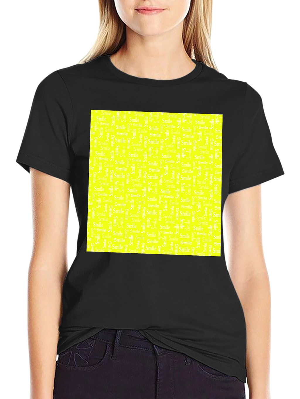 Smile Pattern Black T-Shirt