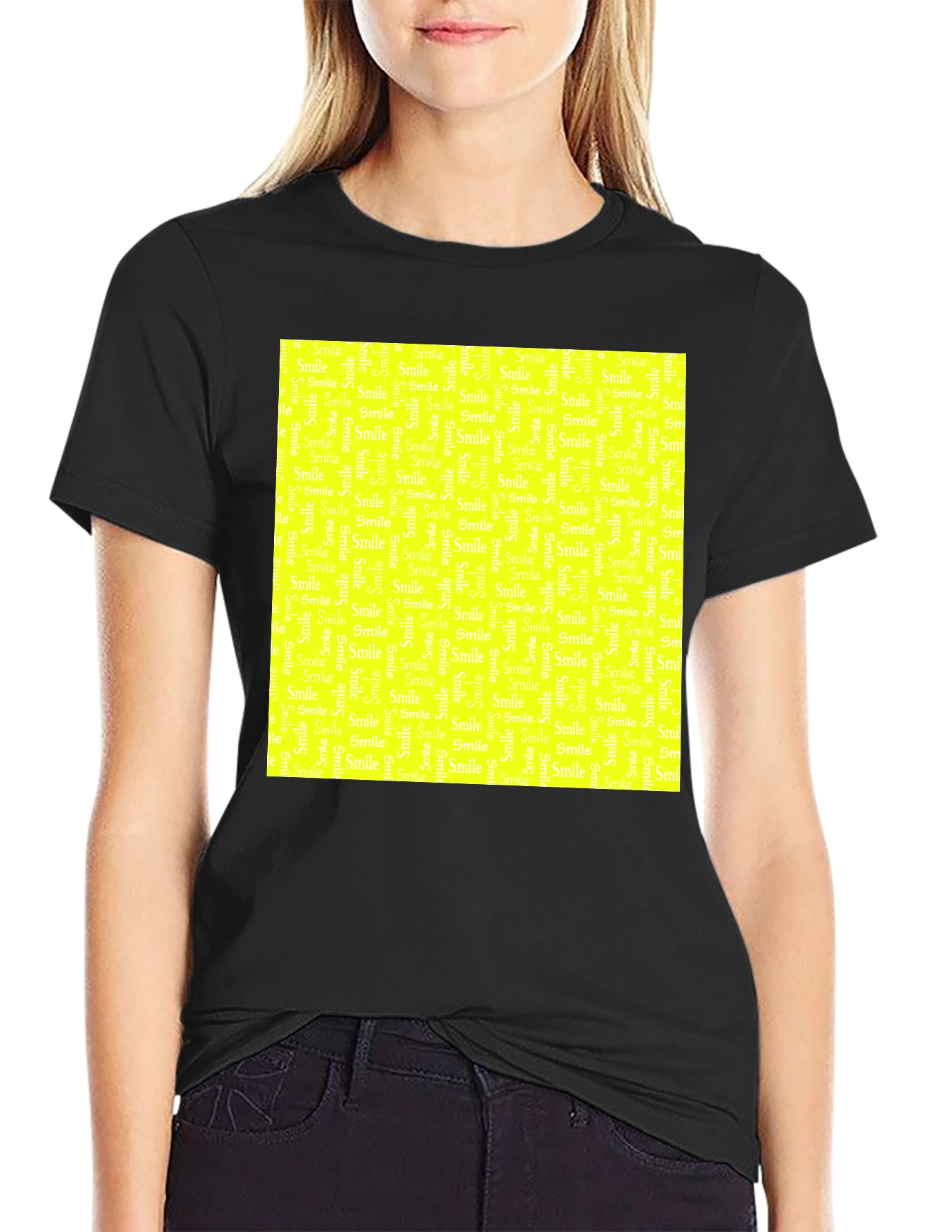 Smile Pattern Black T-Shirt