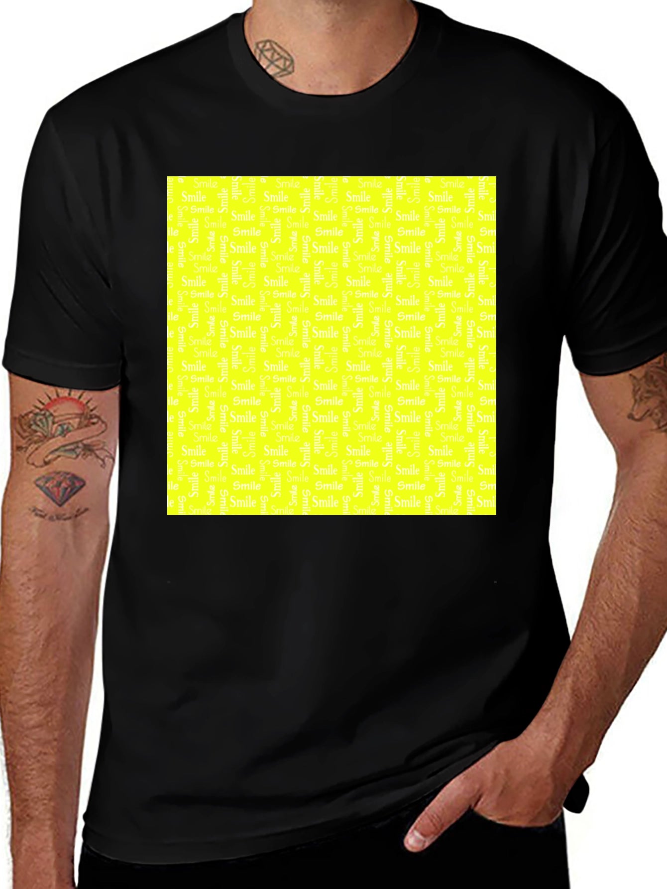 Smile Pattern Black T-Shirt