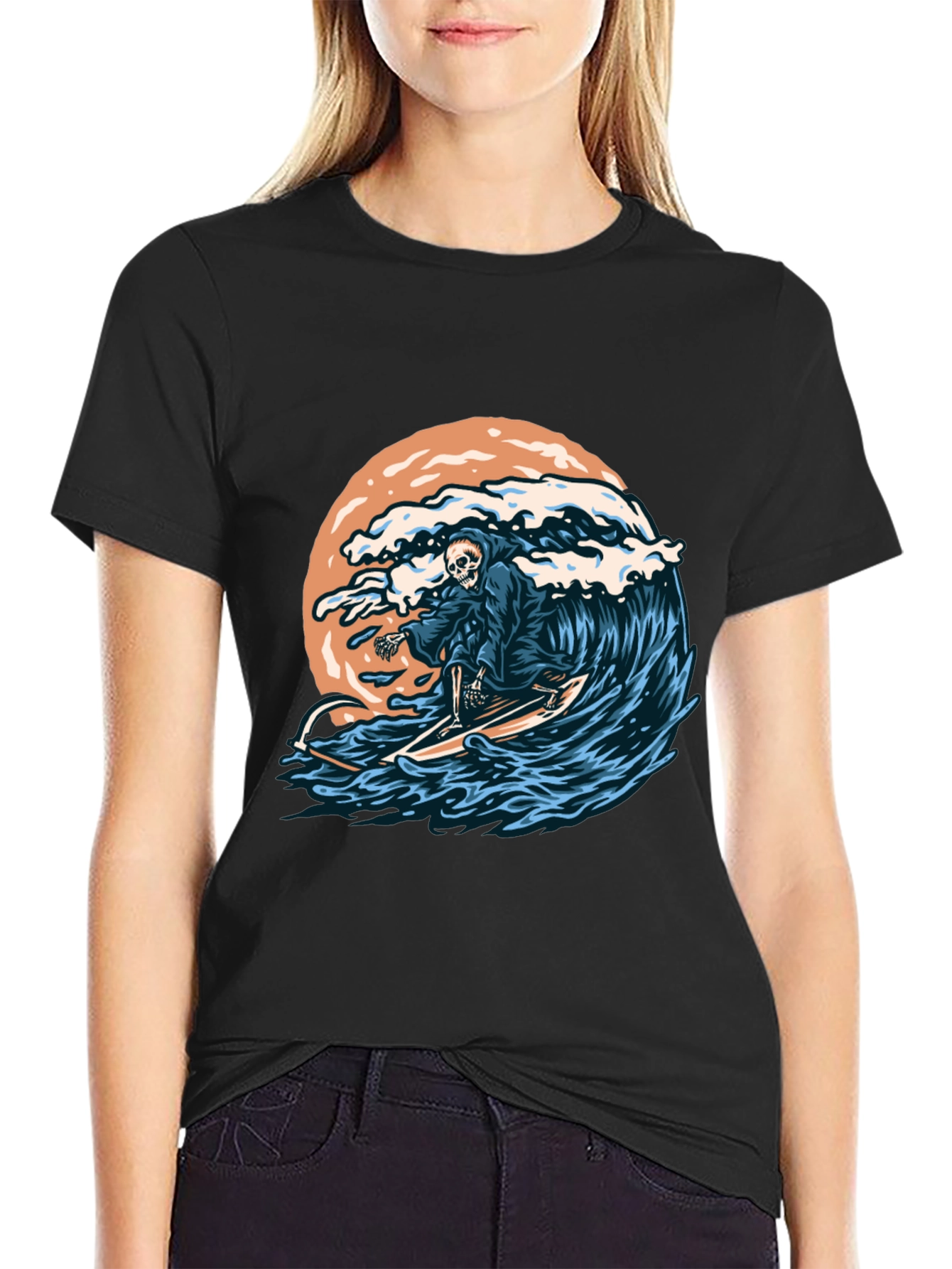 Surfing Grim Reaper Graphic T-Shirt