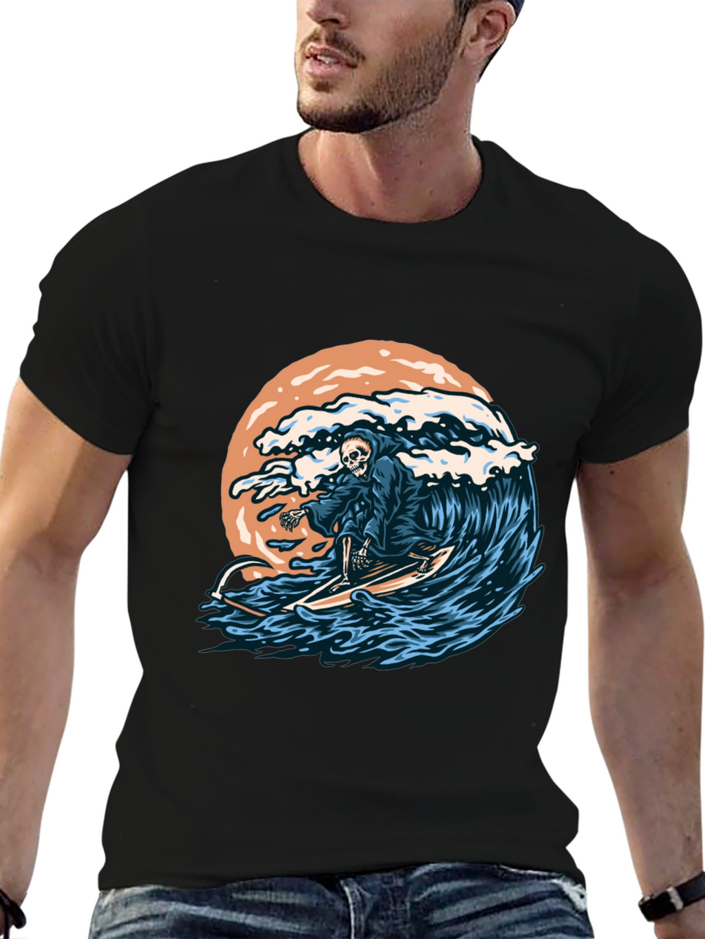 Surfing Grim Reaper Graphic T-Shirt