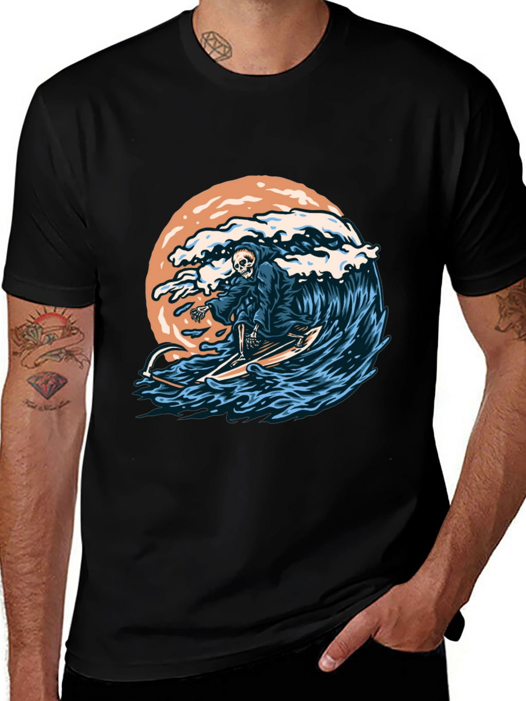 Surfing Grim Reaper Graphic T-Shirt