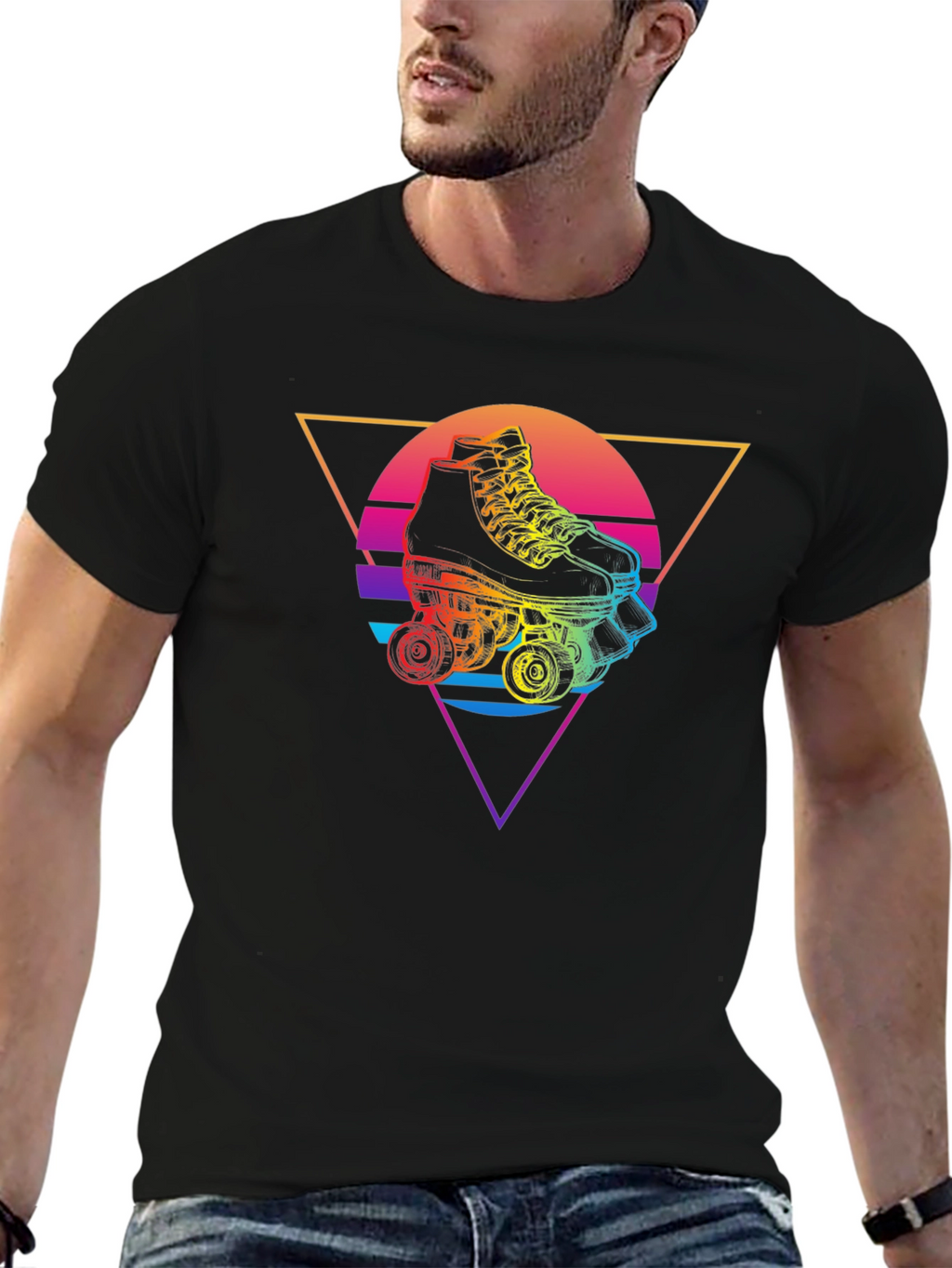 Retro Roller Skate Graphic Tee - Black