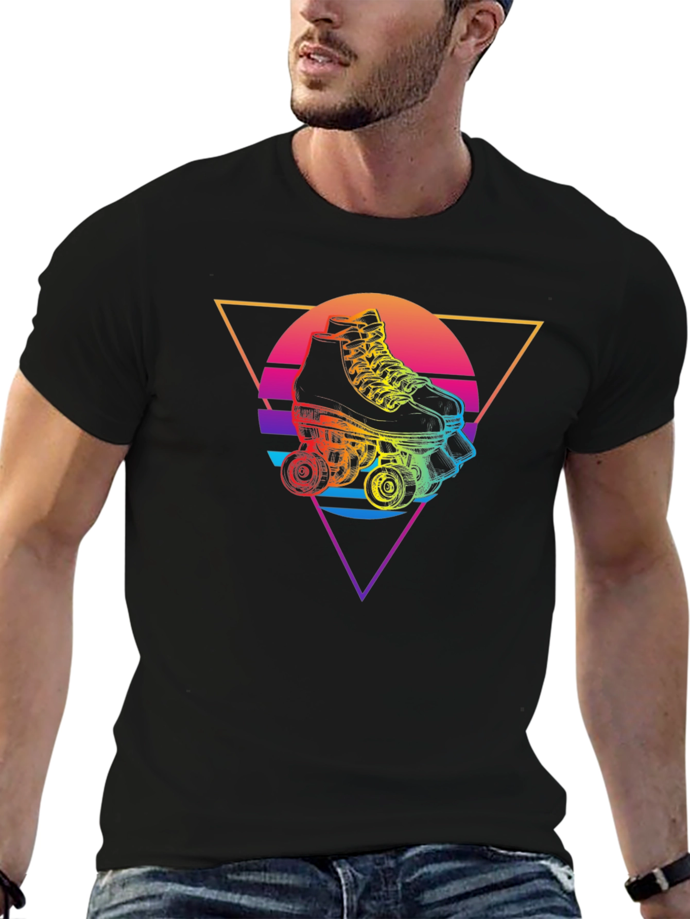 Retro Roller Skate Graphic Tee - Black
