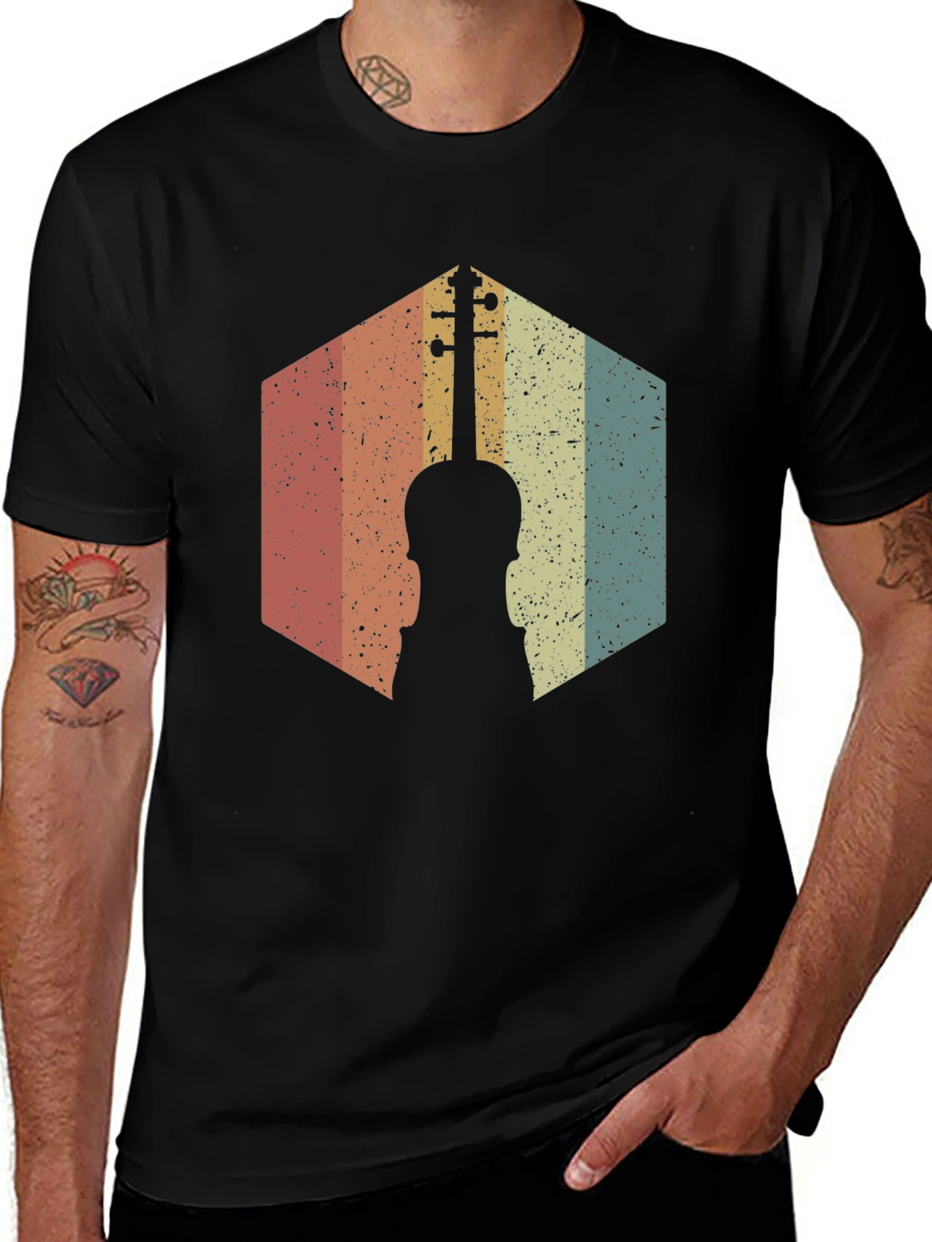 Retro Violin Graphic Tee - Musical Instrument Shirt
