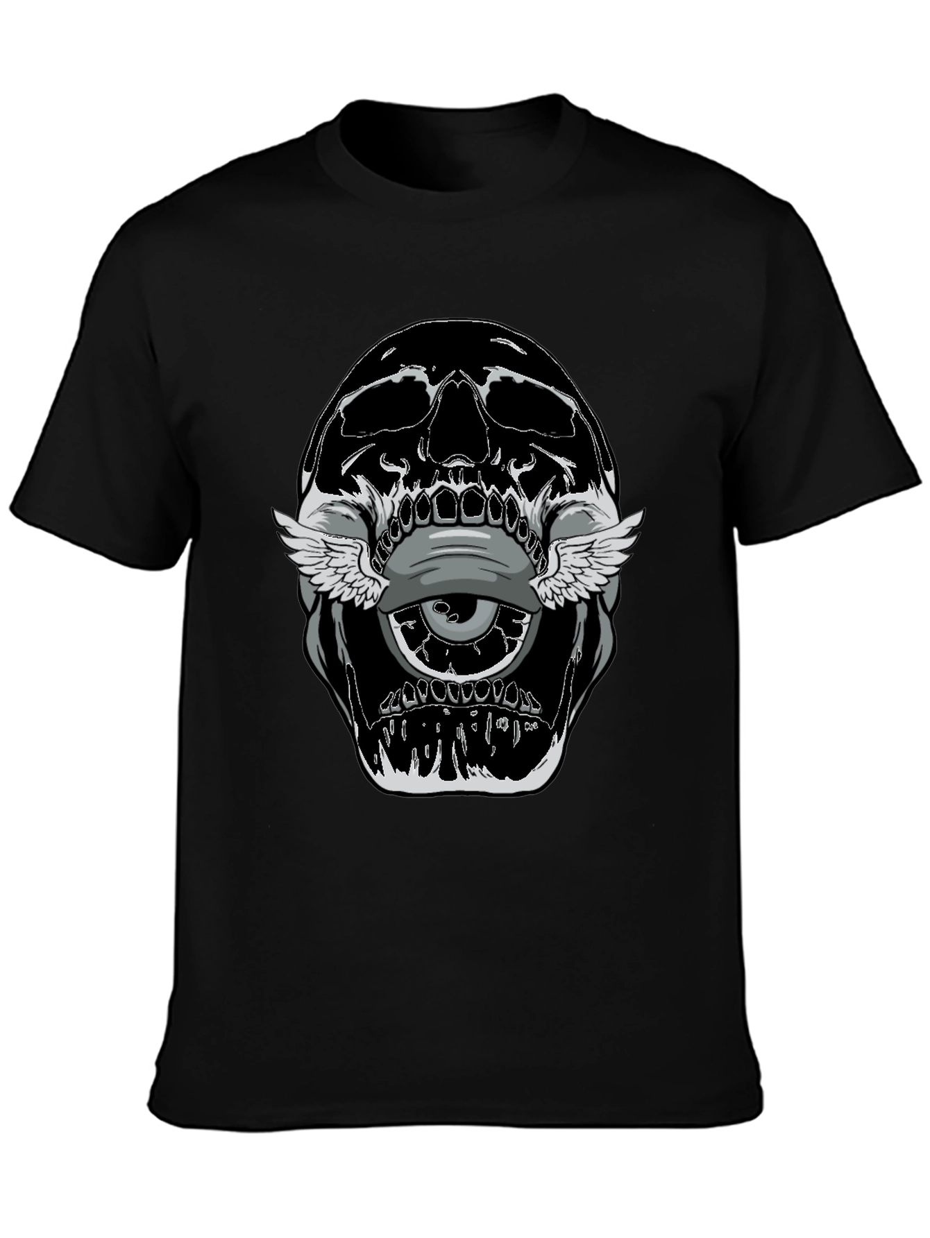 Skull With Winged Eye Graphic Tee - Edgy Style
