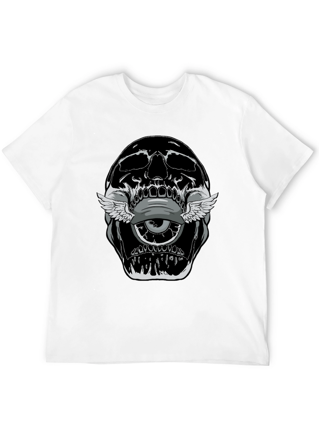 Skull With Winged Eye Graphic Tee - Edgy Style