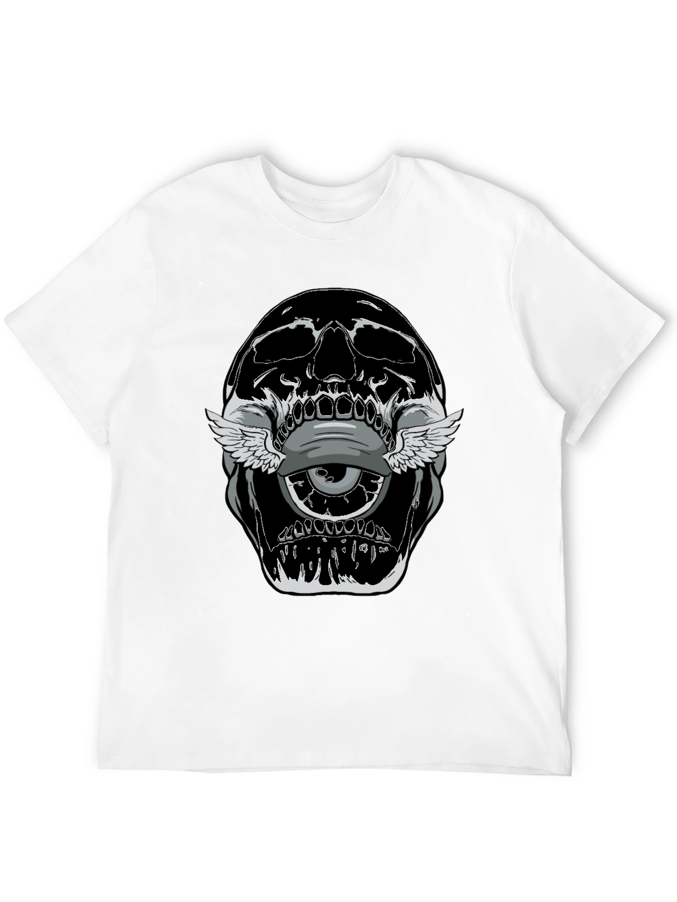 Skull With Winged Eye Graphic Tee - Edgy Style
